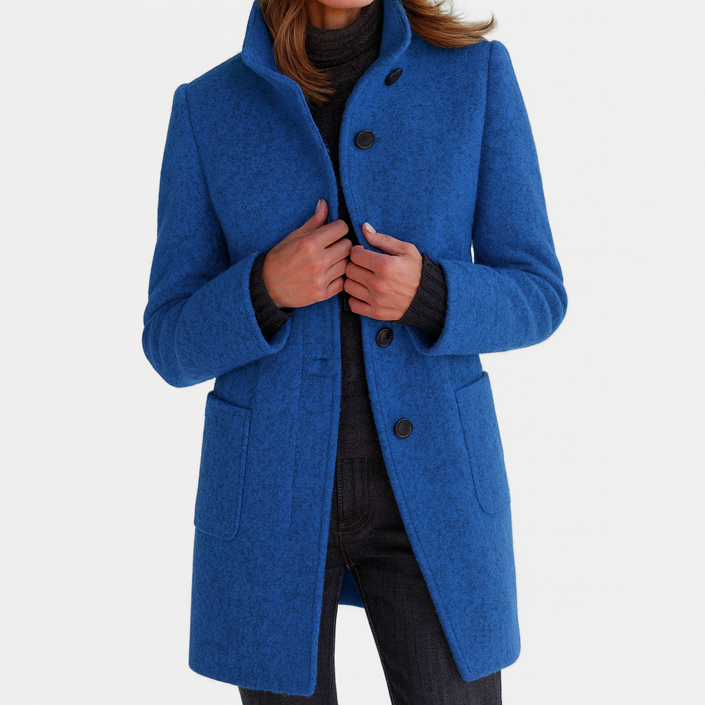 Women’s Wool Blend Coat, Straight Fit, Korean Collar, Long Sleeve, Elegant Colors, Functional Pockets