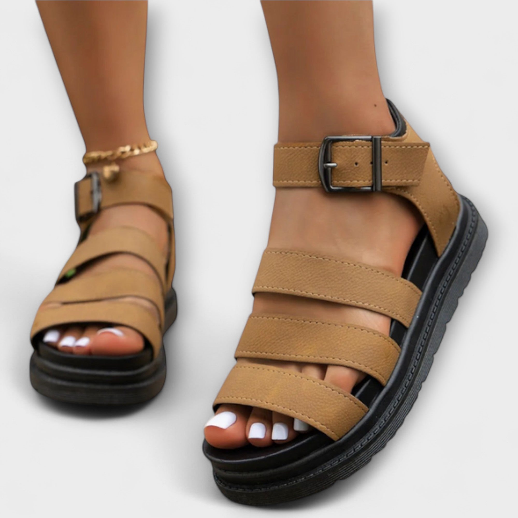 Women’s Platform Sandals, Multi-Strap Design, Ankle Buckle, Durable Comfortable Support