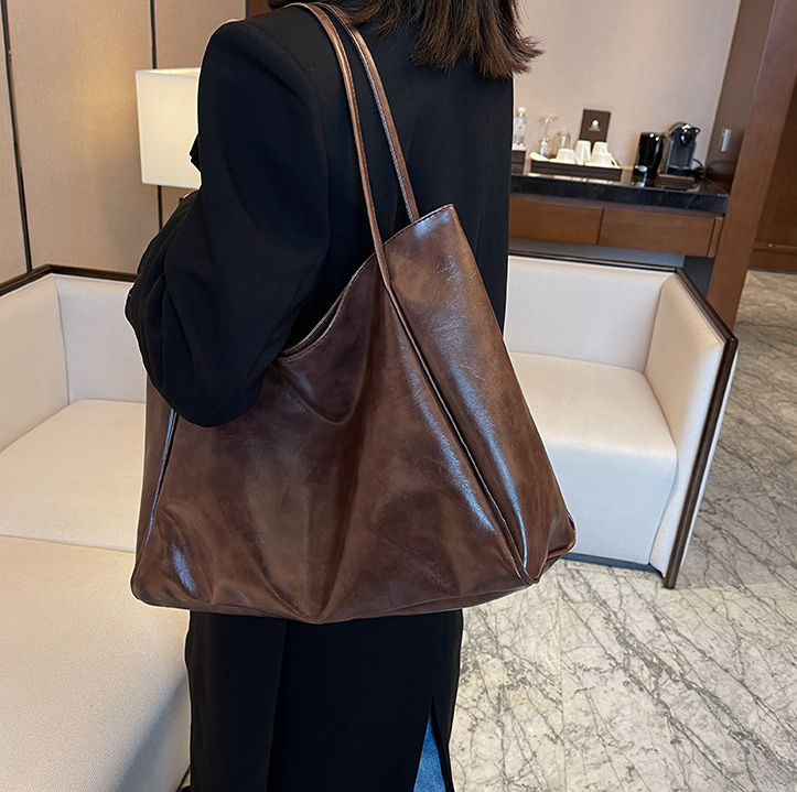 Women’s Vegan Leather Tote Bag, Neutral Color, Spacious Fit, Durable, Open Top, 42cm Length