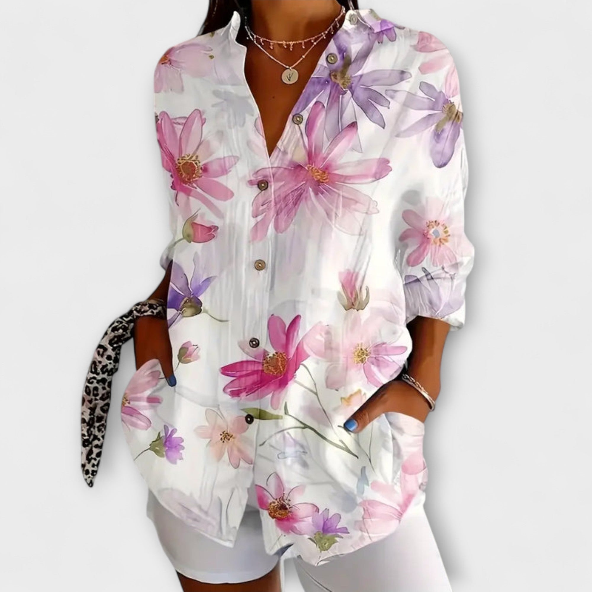 Women’s Lightweight Floral Blouse, Short Sleeve, Round Neck, Soft Fit, Breathable Fabric