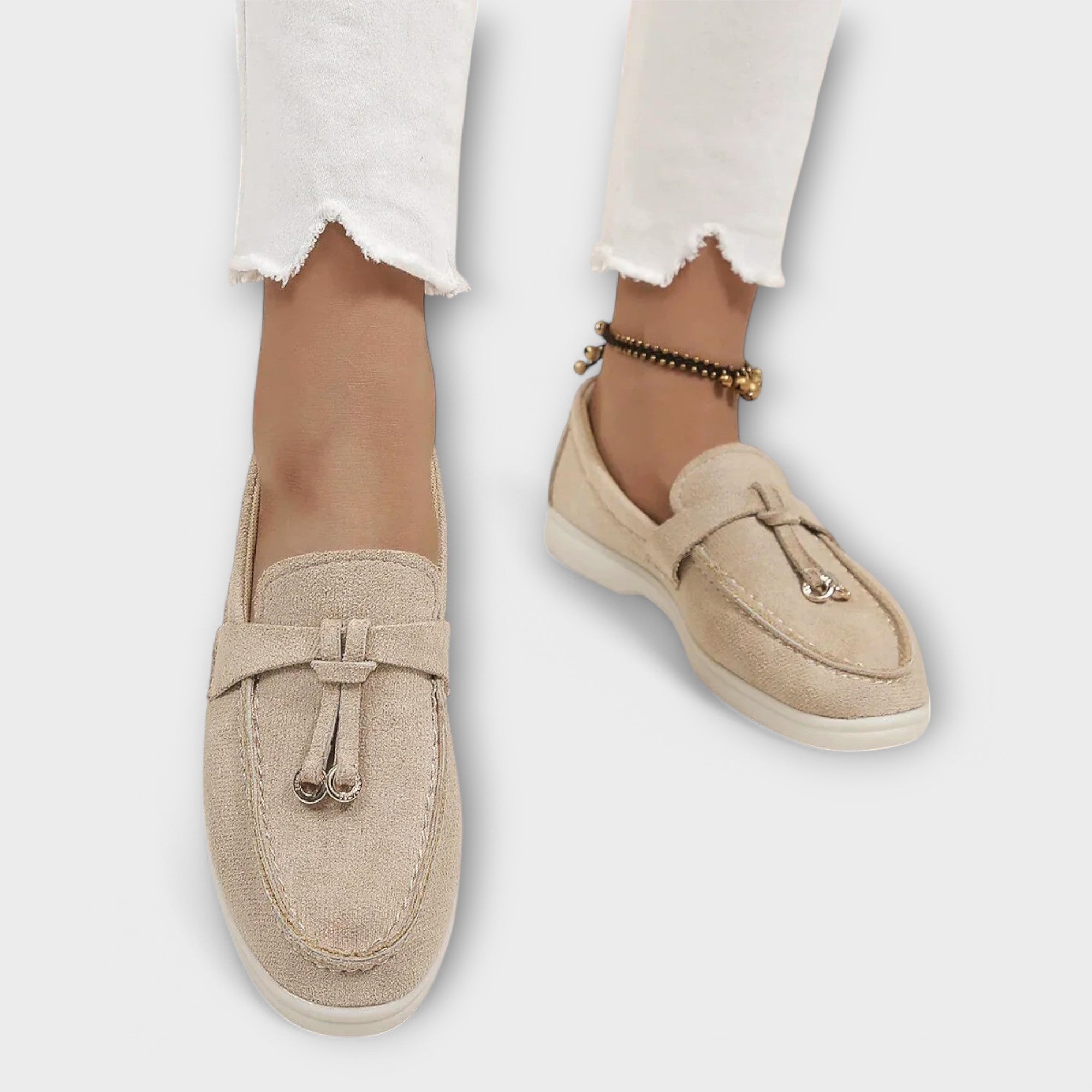 Women’s Loafers, Beige, Classic Design, Comfortable Supportive Sole, Versatile Footwear