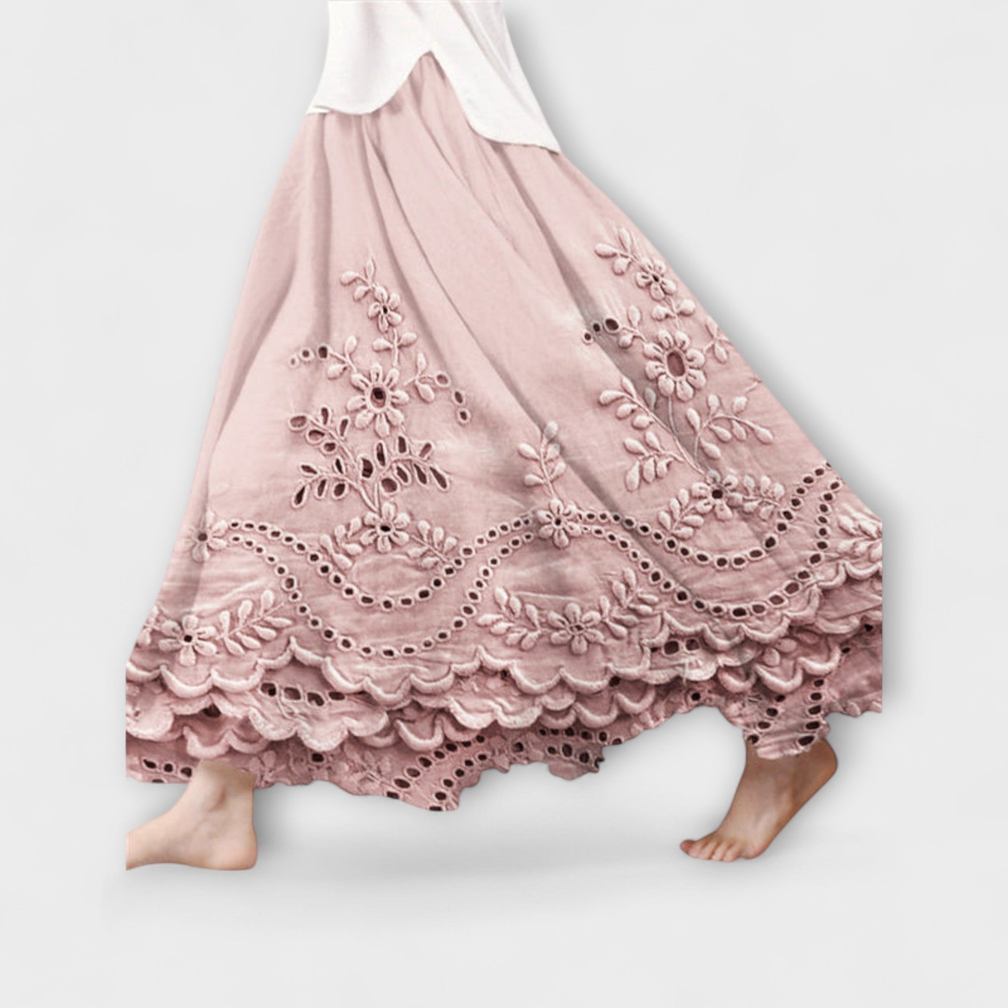 Women’s Boho Floral Embroidered Maxi Skirt, Breathable Fabric, Relaxed Fit