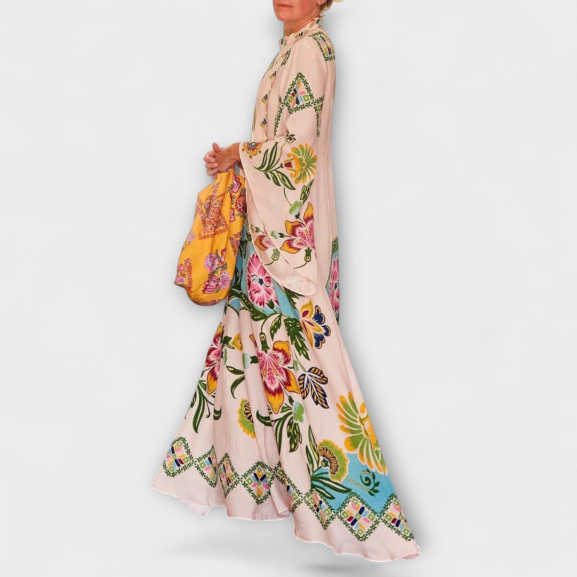 Women’s Maxi Dress, Floral Print, Long Sleeve, High Neck, Soft Cut, Polyester