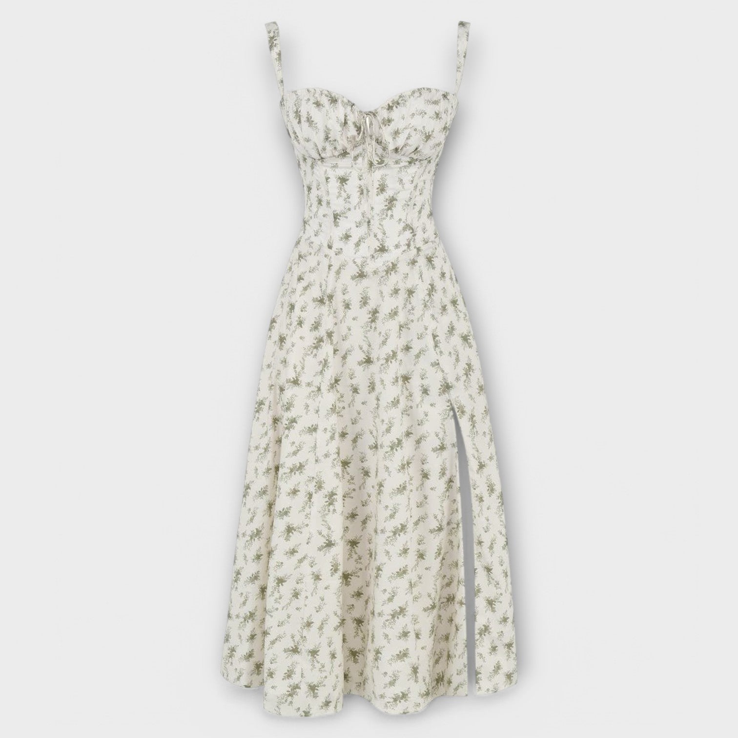 Women’s Midi Dress, Sleeveless, Fitted Corset Top, Soft Fabric, Flowing Skirt