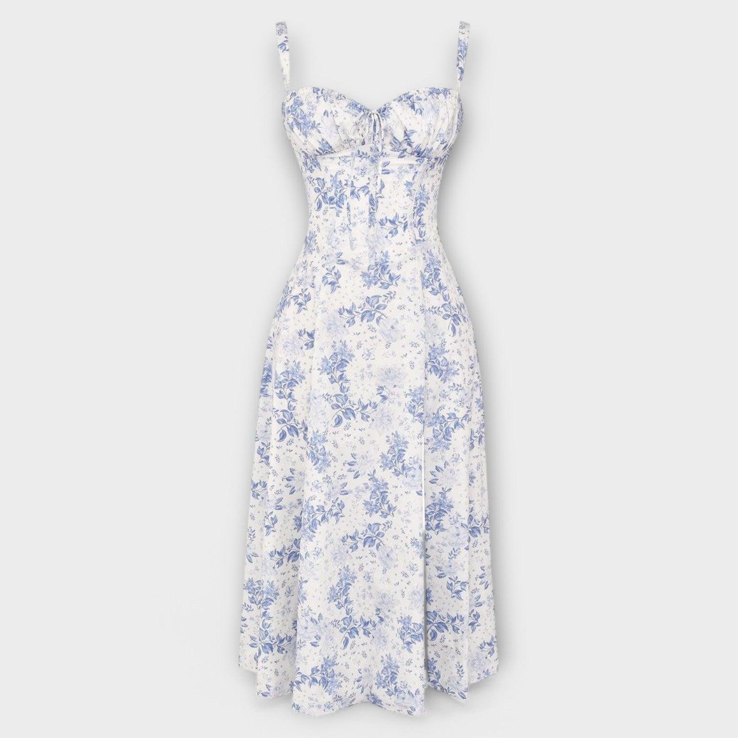 Women’s Midi Dress, Sleeveless, Fitted Corset Top, Soft Fabric, Flowing Skirt