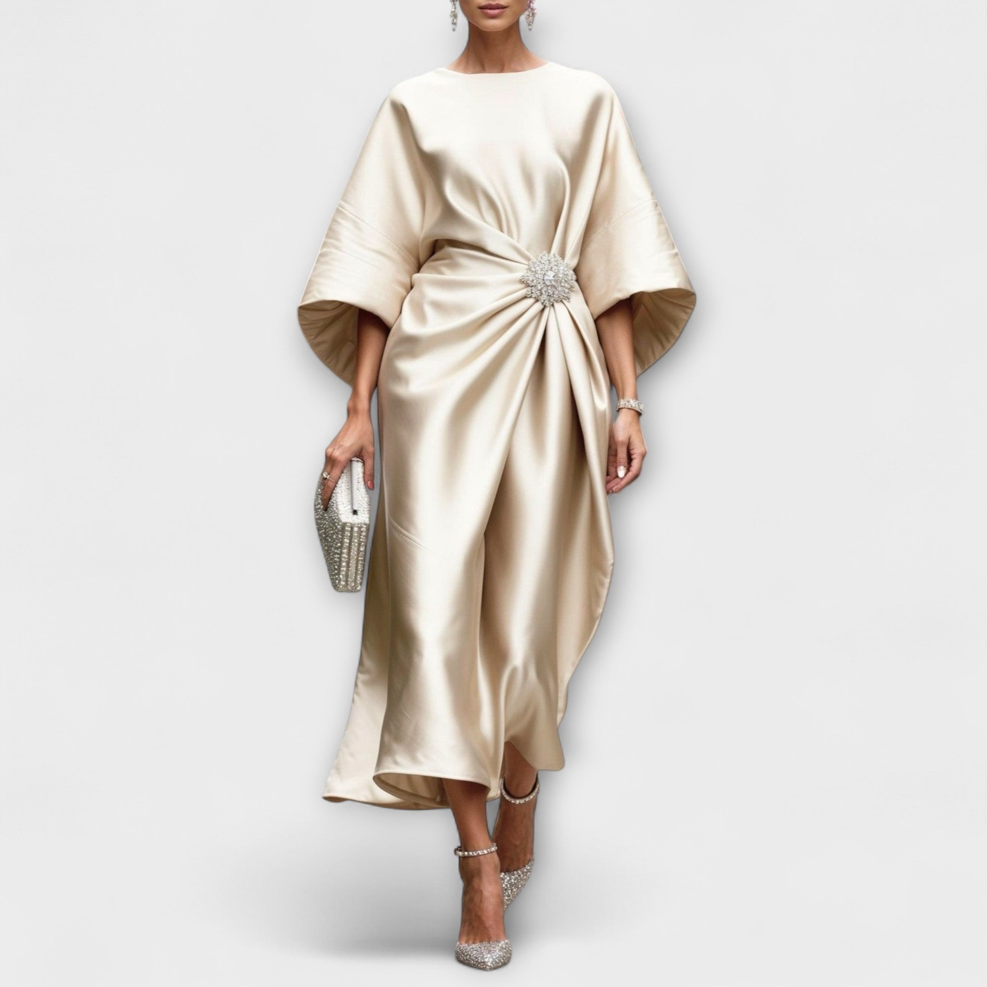 Women’s Dress, Sleeveless, Draped Neckline, Rich Color, Refined Silhouette, Fit