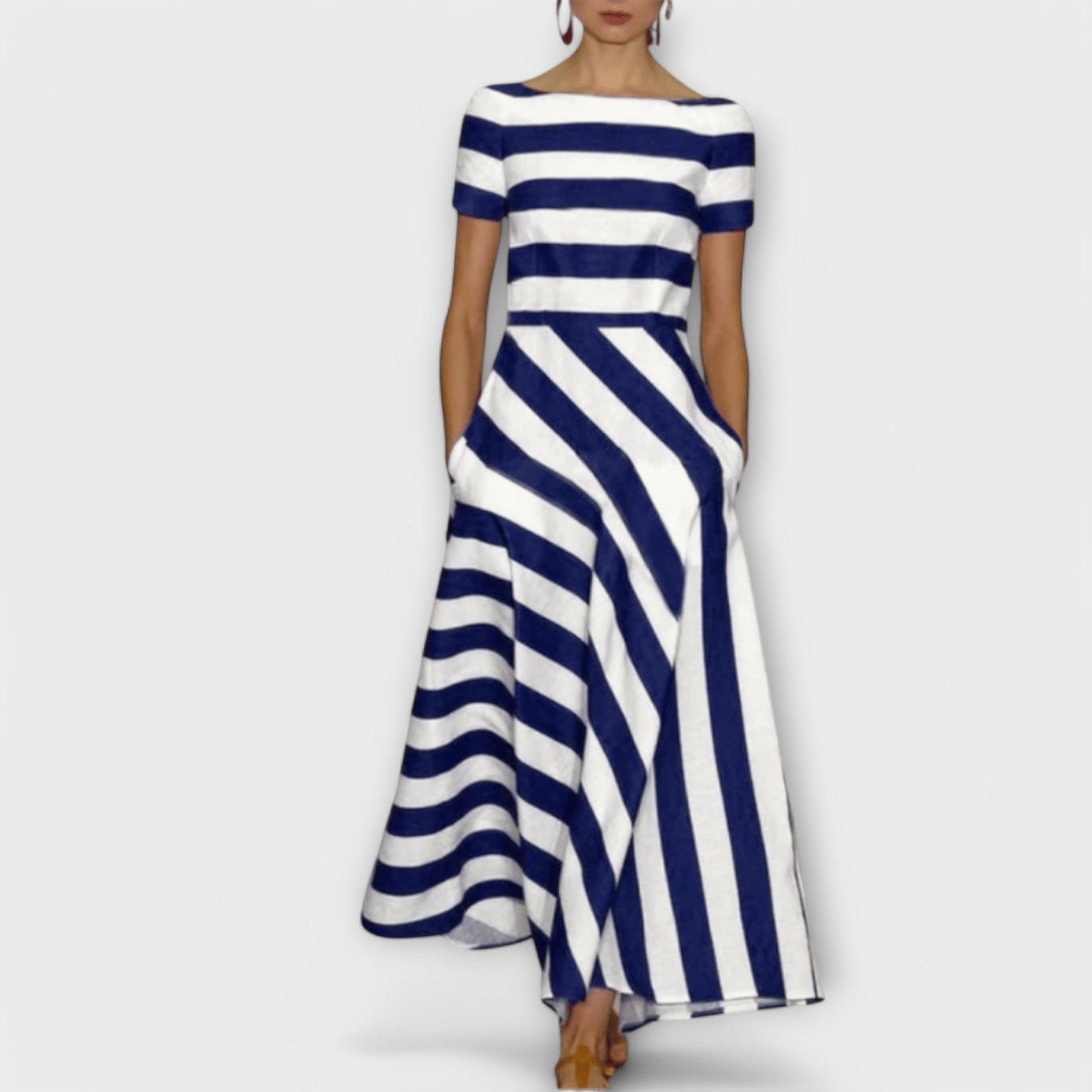 Women’s Maxi Dress, Striped Pattern, Relaxed Fit, Lightweight Breathable Fabric