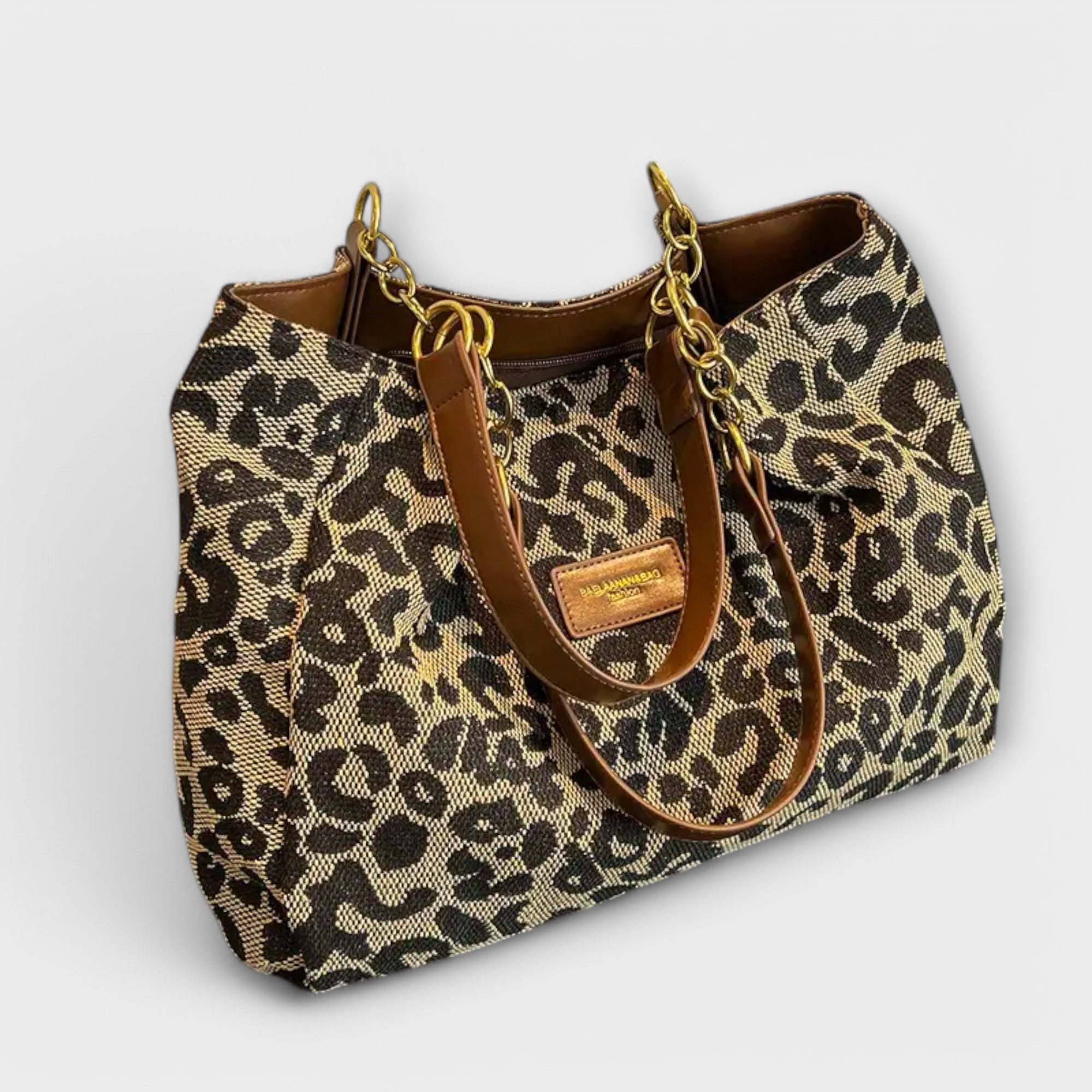 Women’s Canvas Shoulder Bag, Leopard Print, Durable, Spacious, Adjustable Strap, Organizational Pockets