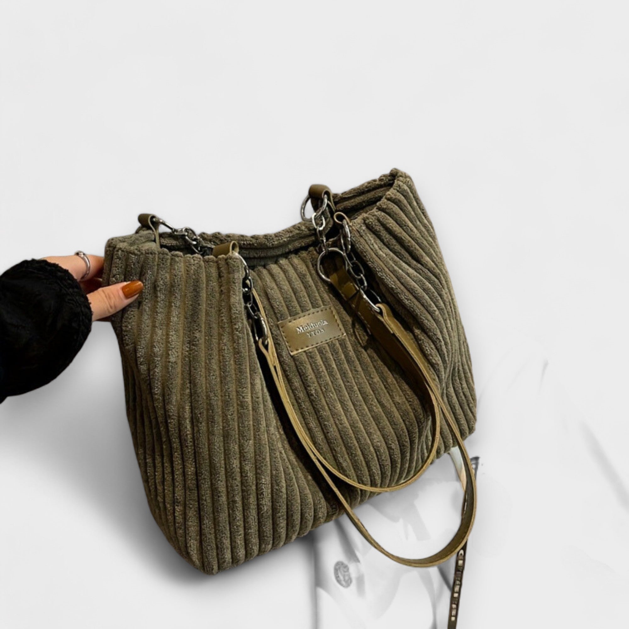 Women’s Khaki Shoulder Bag, Soft Lora Rope Material, Adjustable Strap