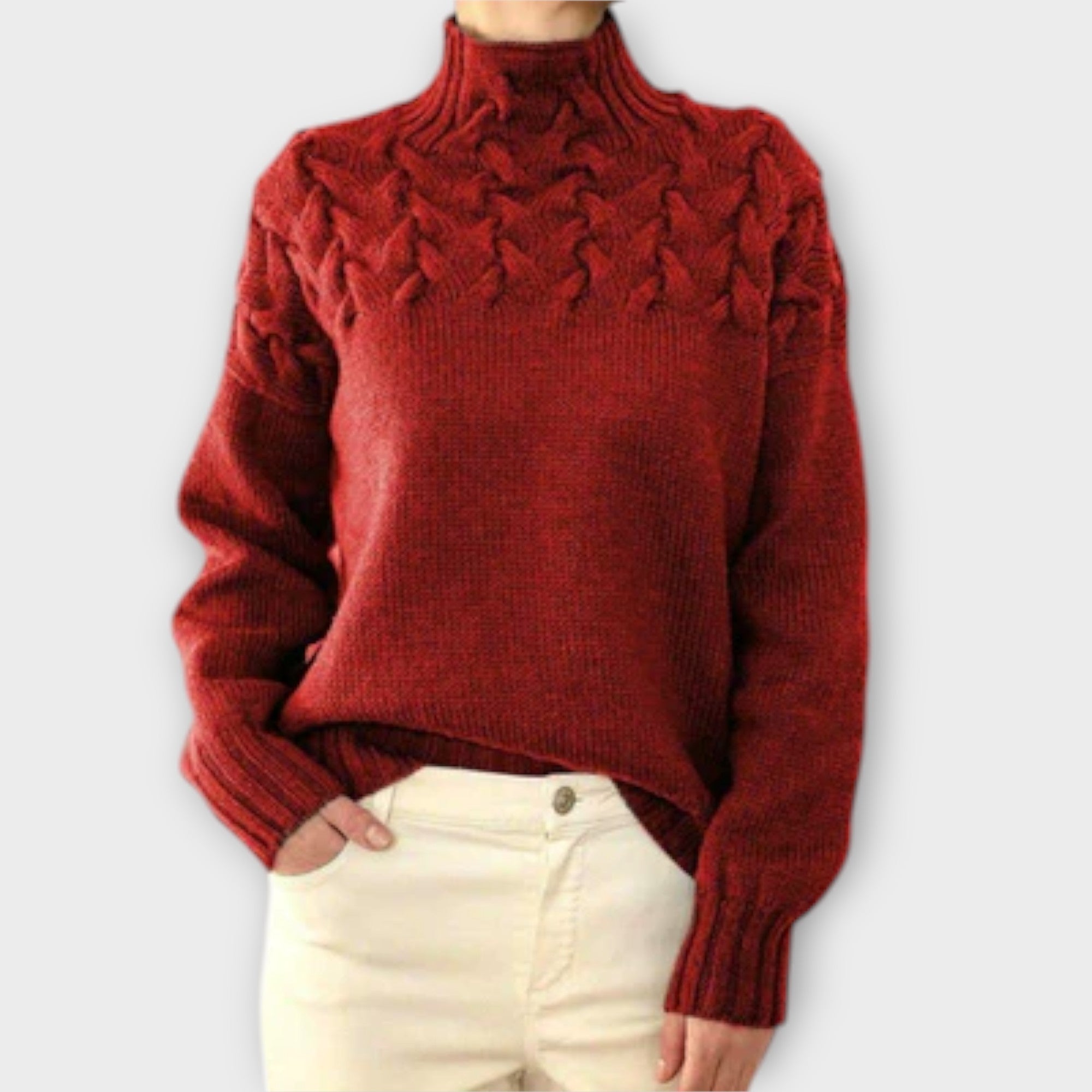 Women’s Jumper, Cable Knit Pattern, Long Sleeve, High Neck, Comfortable Fit