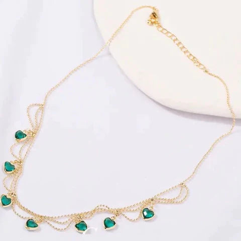 Women’s Adjustable Zinc Alloy Necklace, Heart Pendant with Zirconia, Adjustable Chain