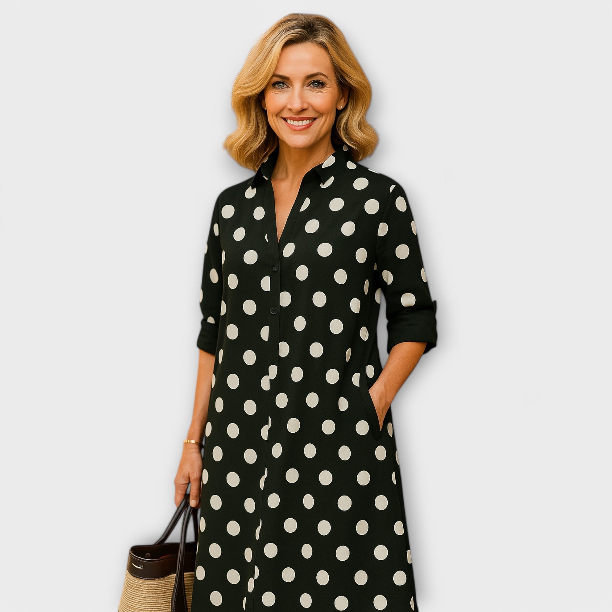 Women’s Long Shirt Dress, Tailored Fit, Button-Down Collar, Durable Fabric