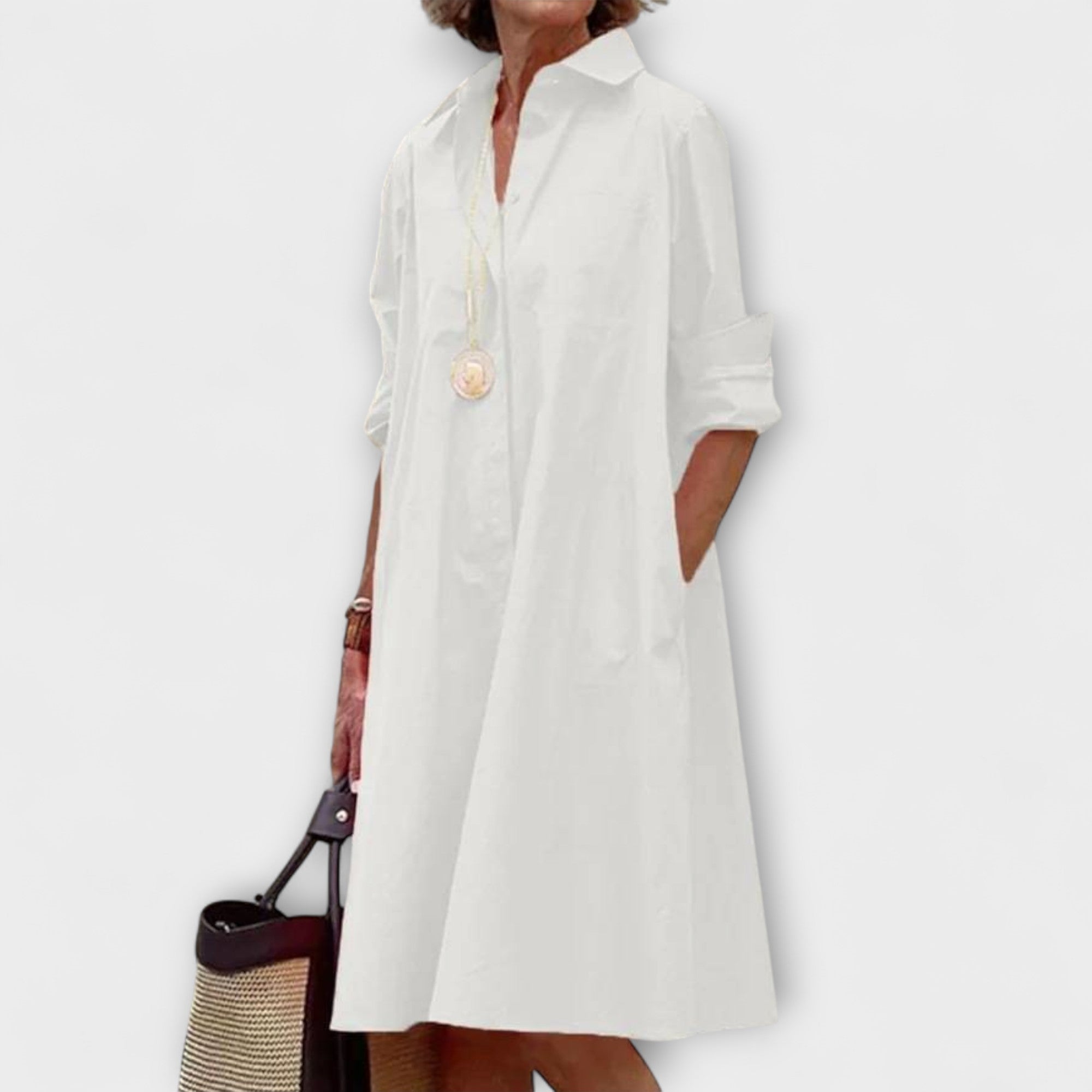 Women’s Long Shirt Dress, Tailored Fit, Button-Down Collar, Durable Fabric