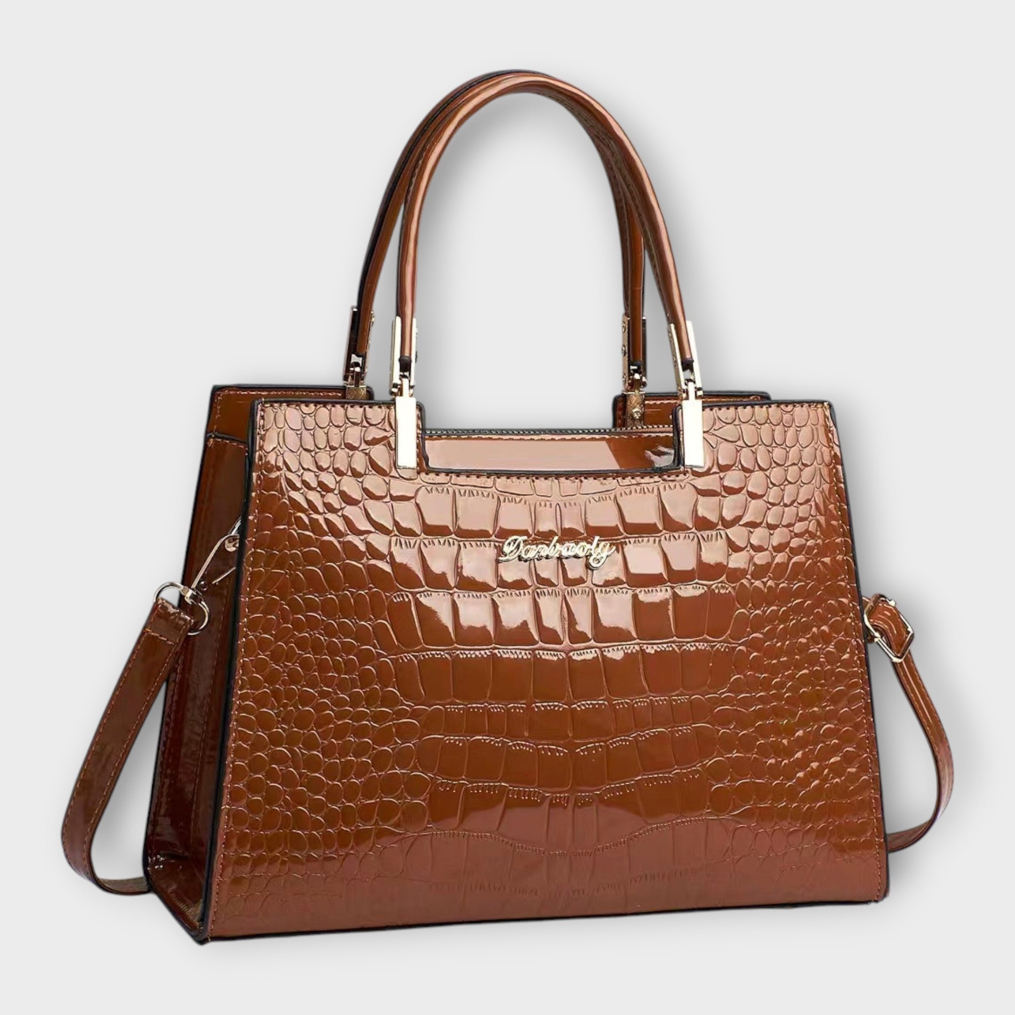 Women’s Handbag, Glossy Crocodile Pattern, Durable Eco-Friendly PU Material, Spacious Interior