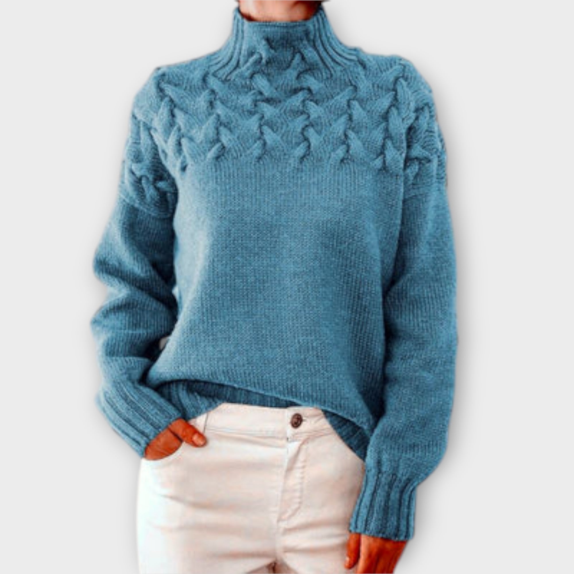 Women’s Jumper, Cable Knit Pattern, Long Sleeve, High Neck, Comfortable Fit