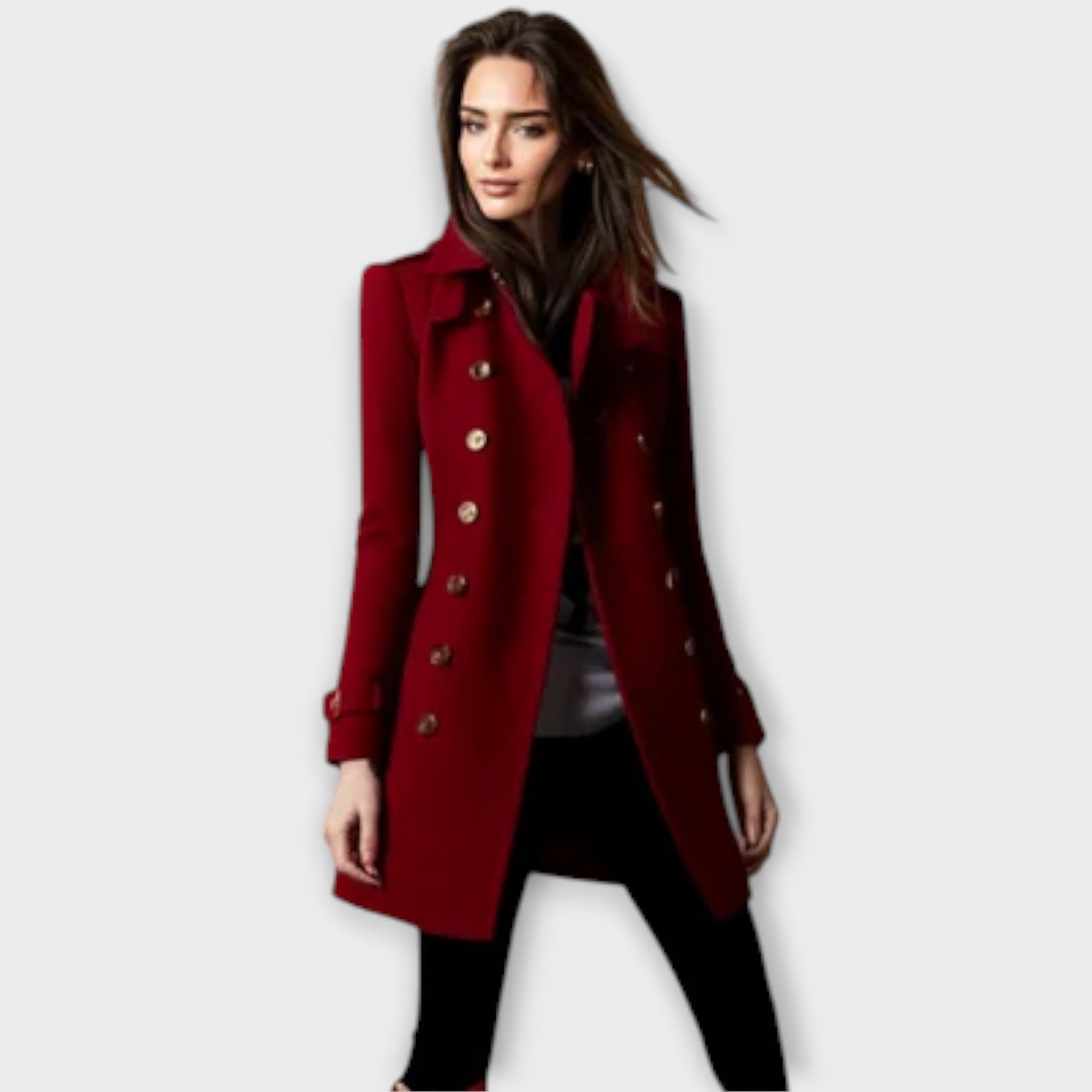 Women’s Trench Coat, Tailored Fit, Double-Breasted, Weather-Resistant Fabric