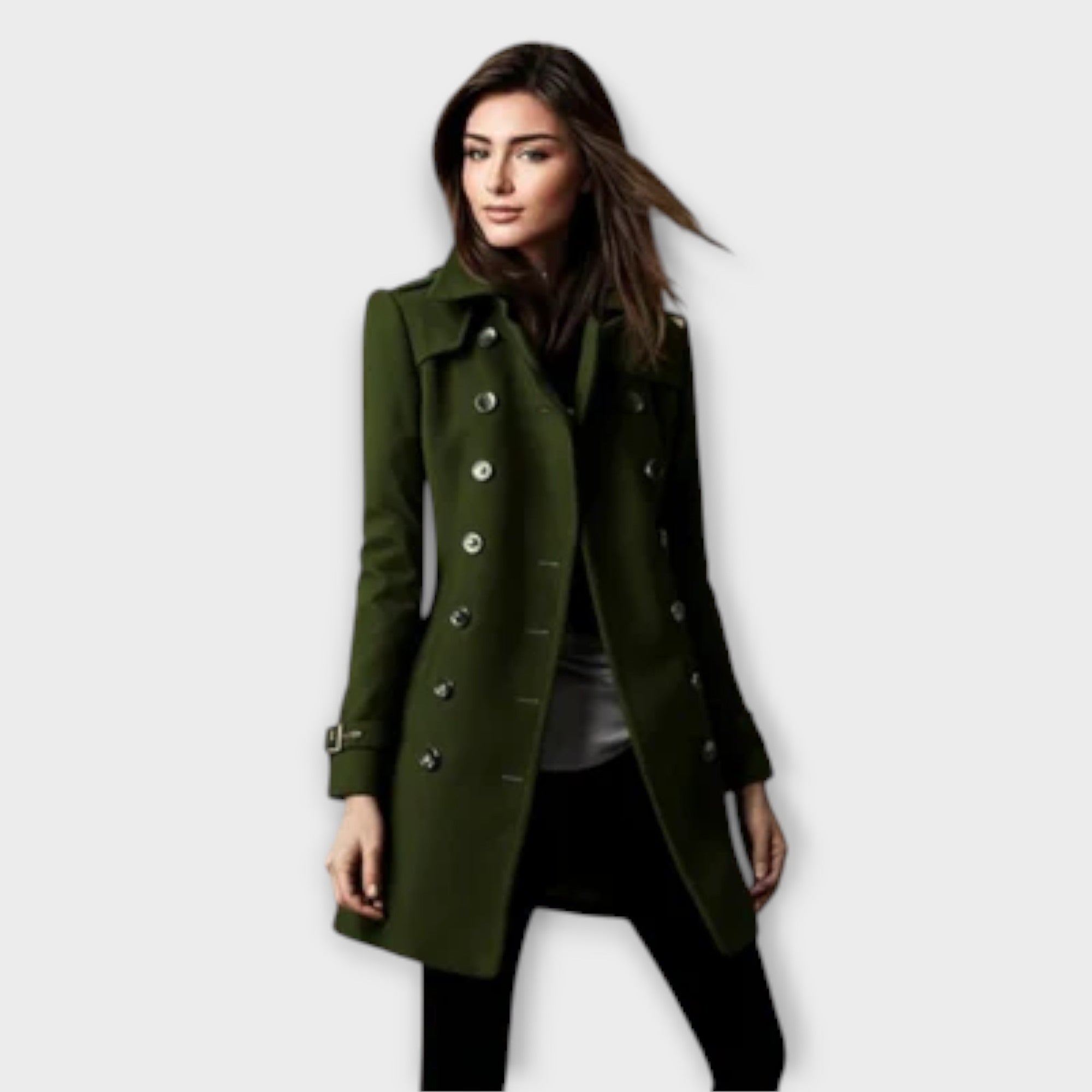 Women’s Trench Coat, Tailored Fit, Double-Breasted, Weather-Resistant Fabric