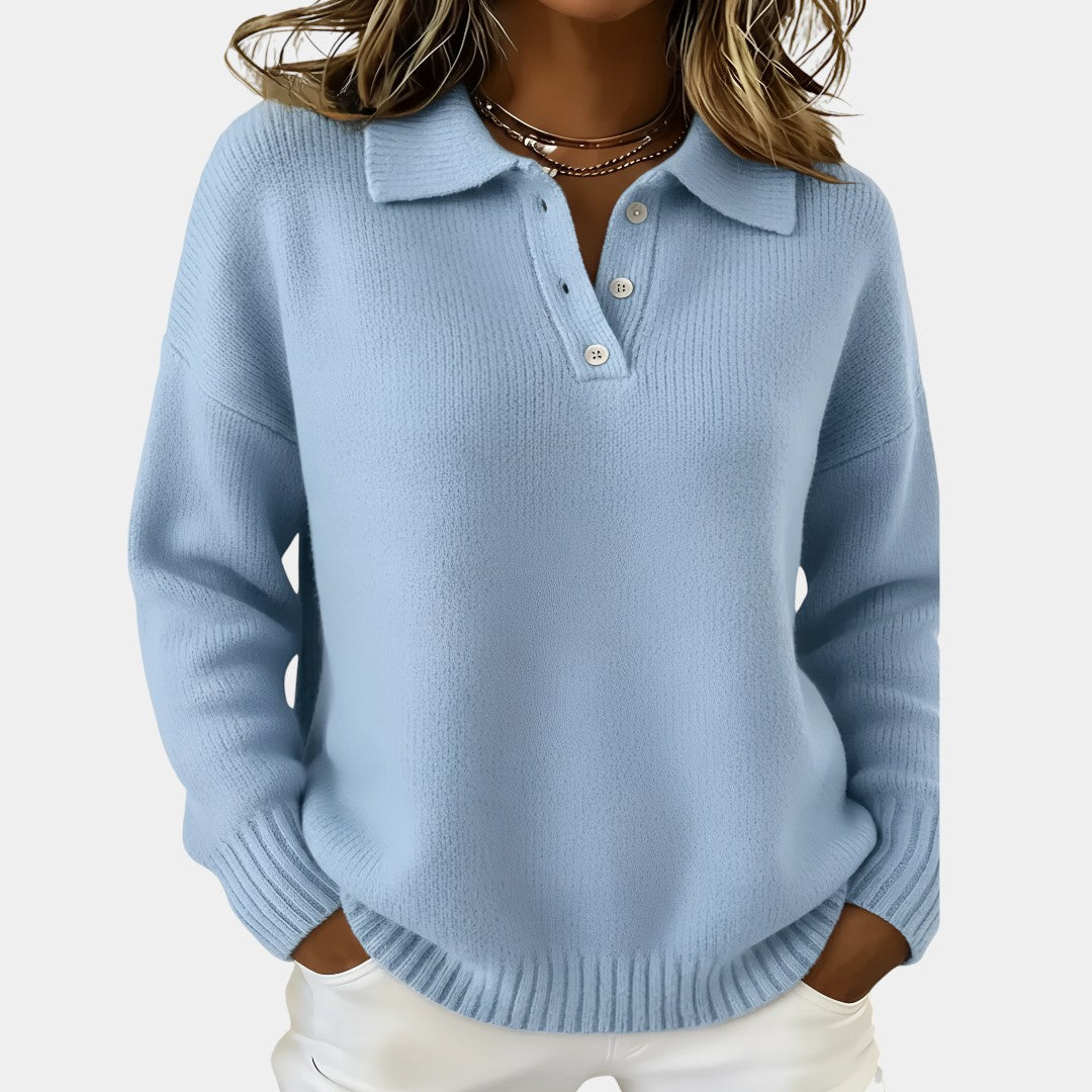 Women’s Polo Sweater, Long Sleeve, Polo Collar, Soft Stretch Knit, Regular Fit