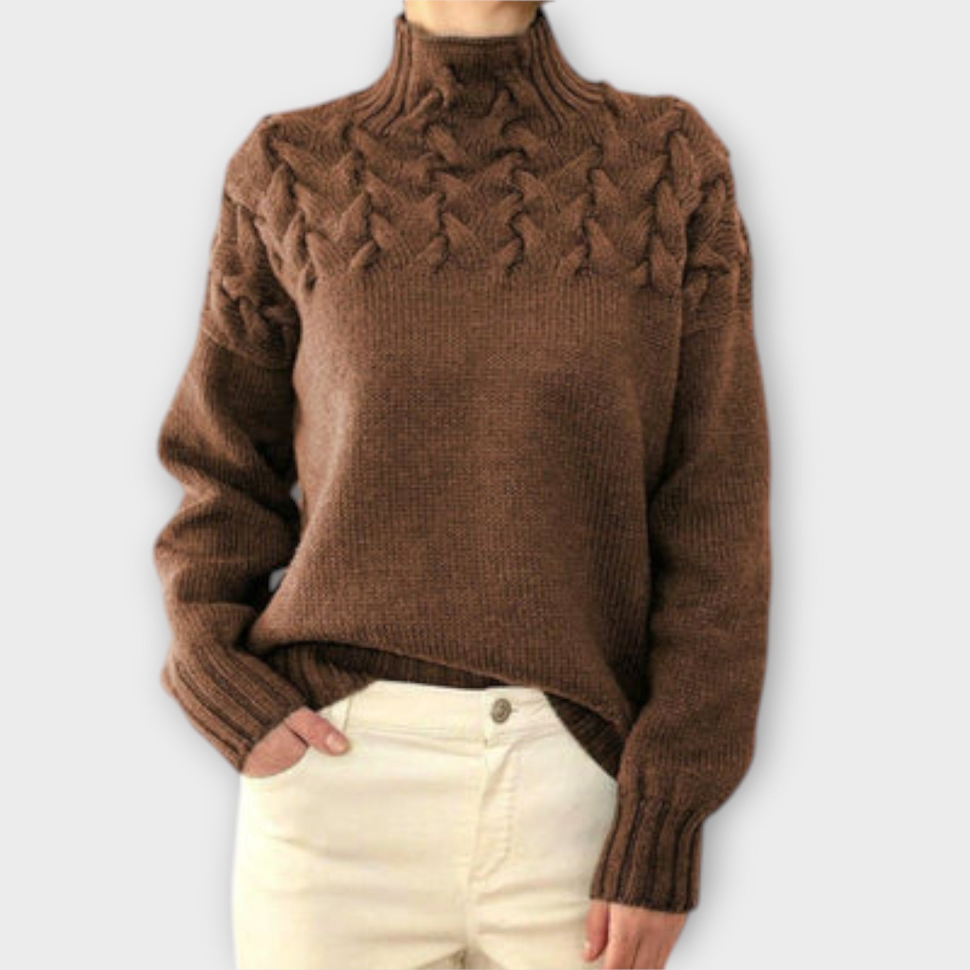 Women’s Jumper, Cable Knit Pattern, Long Sleeve, High Neck, Comfortable Fit