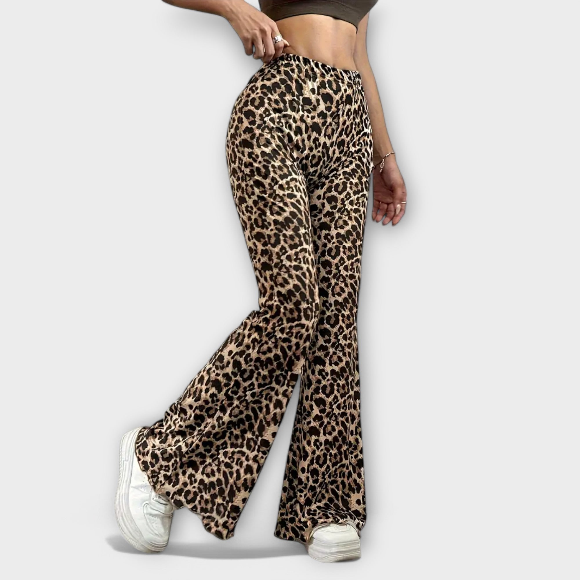 Women’s Bootcut Trousers, Leopard Print, High Waist, Lightweight, Comfortable Fit