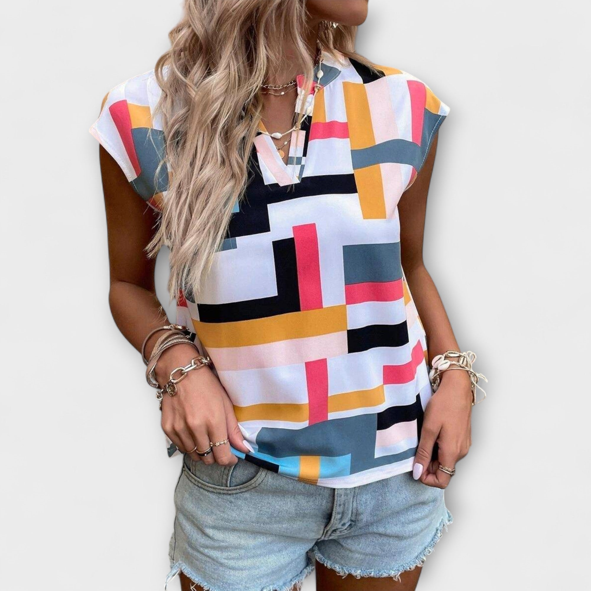 Women’s Short Blouse, Classic Round Neckline, Versatile Fit, High-Quality Breathable Material