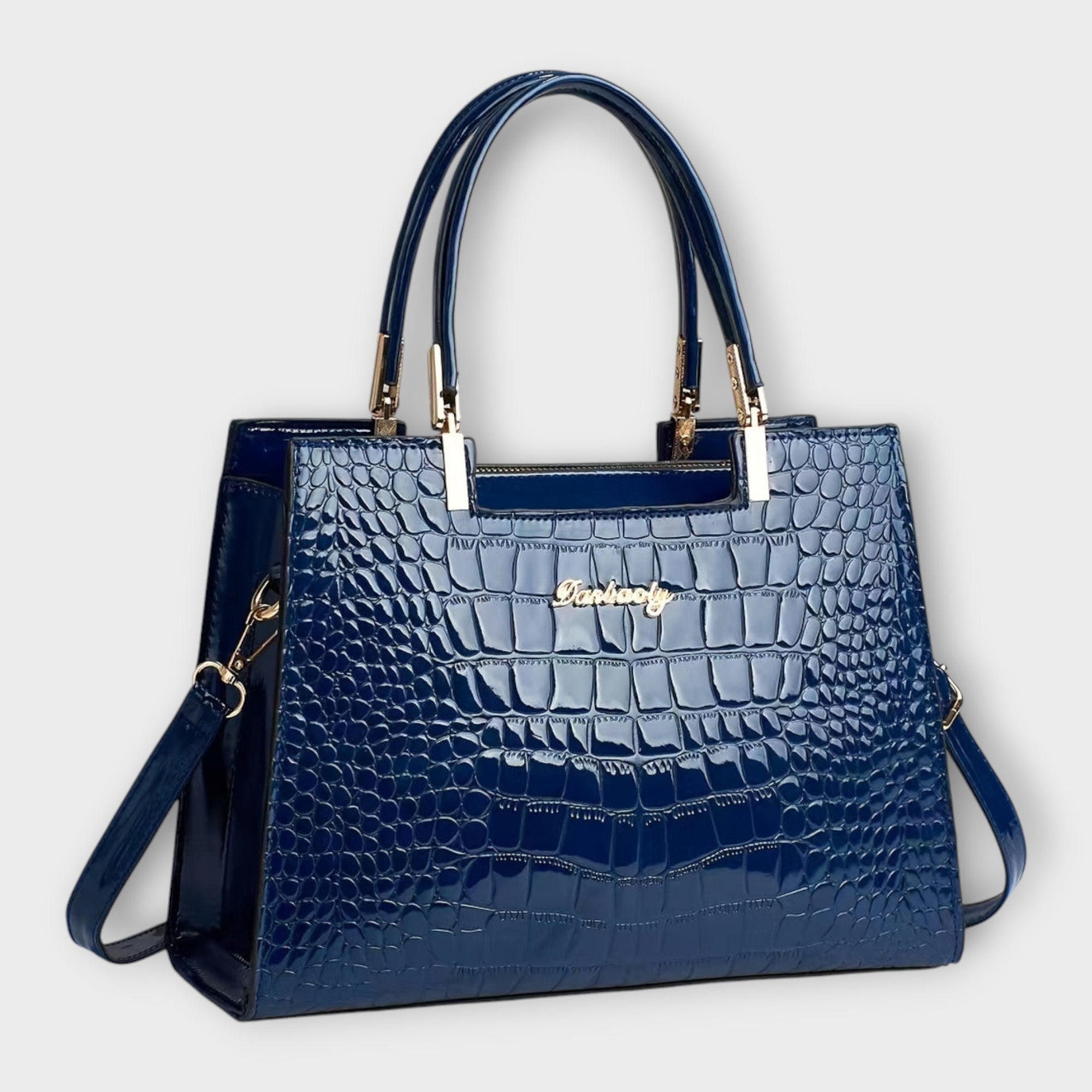 Women’s Handbag, Glossy Crocodile Pattern, Durable Eco-Friendly PU Material, Spacious Interior