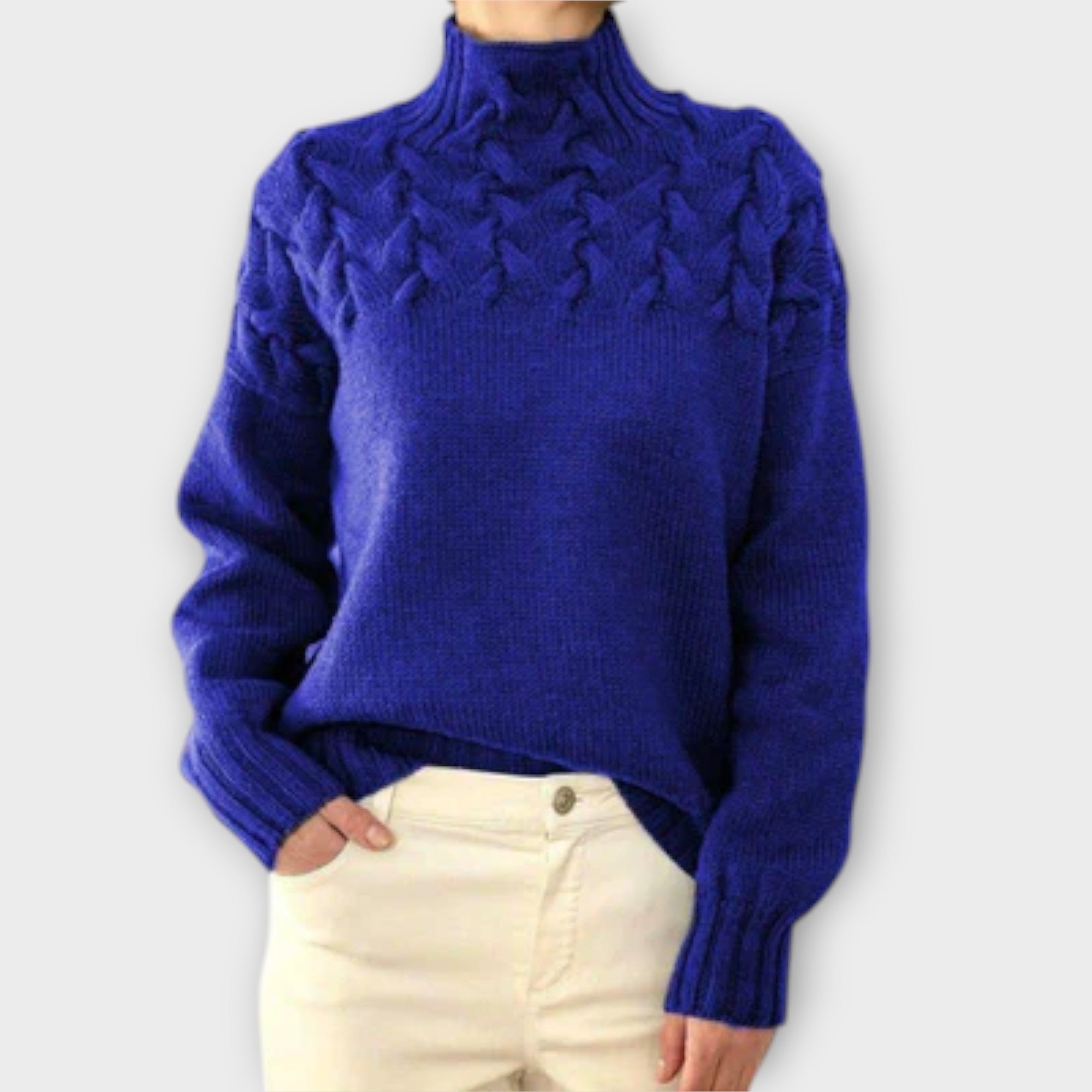 Women’s Jumper, Cable Knit Pattern, Long Sleeve, High Neck, Comfortable Fit