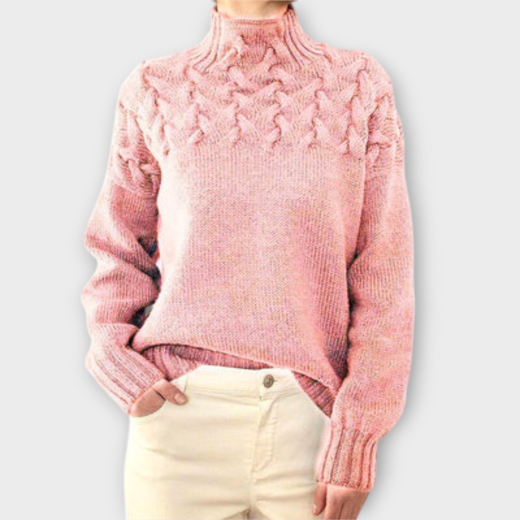 Women’s Jumper, Cable Knit Pattern, Long Sleeve, High Neck, Comfortable Fit