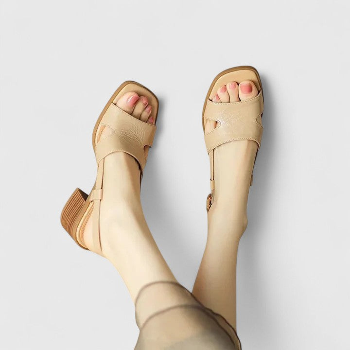 Women’s Sandals, Square-Toe, Block Heel, Thin Straps, Geometric Silhouette, Modern Retro Style