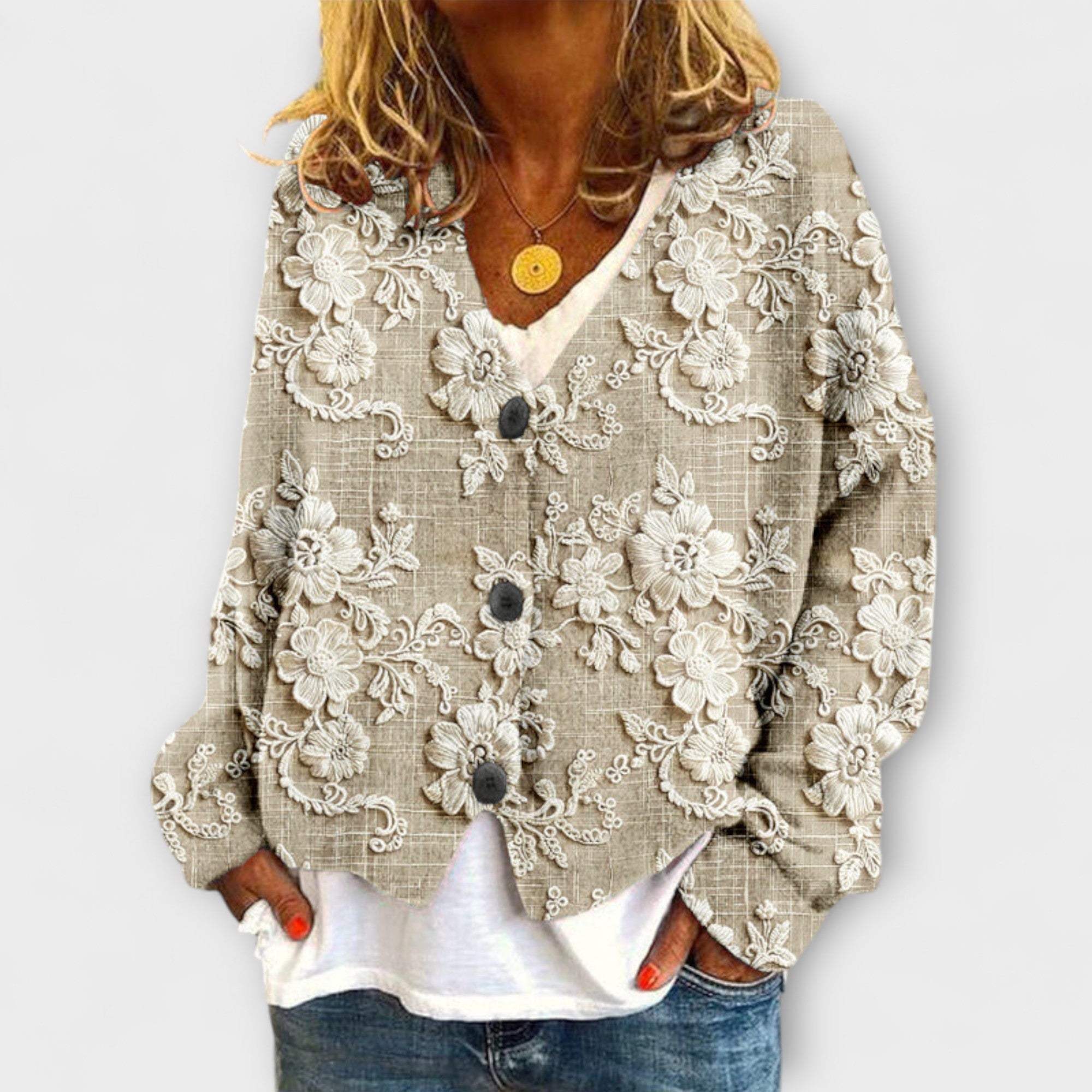 Women’s Floral Cardigan, Soft Fabric, Button-Up, Loose Fit, Relaxed Silhouette