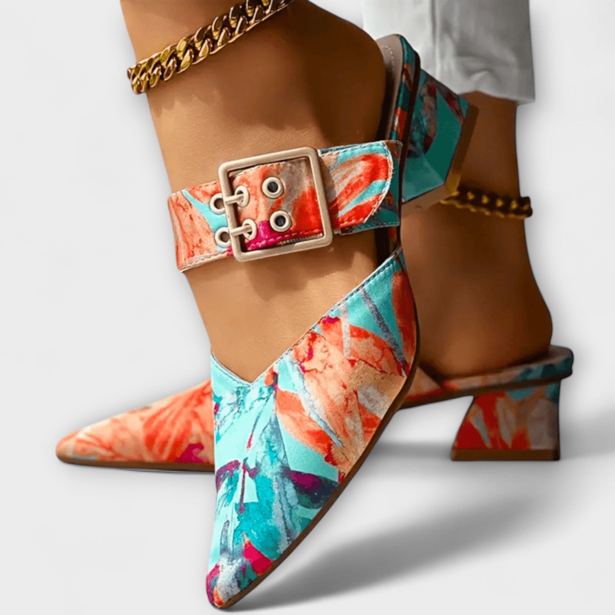 Women’s Heeled Shoes, Genuine Leather, Orthopedic Insole, Cushioned Sole, Adjustable Straps