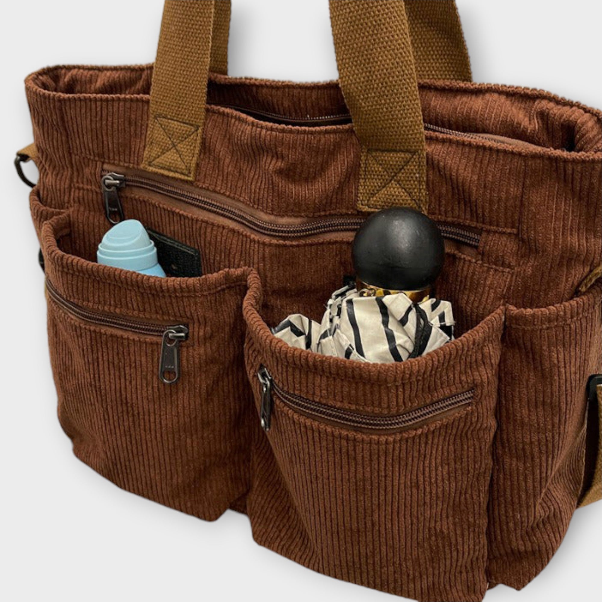 Women’s Corduroy Shoulder Bag, Water-Resistant, Lightweight, Durable, Zipper Closure