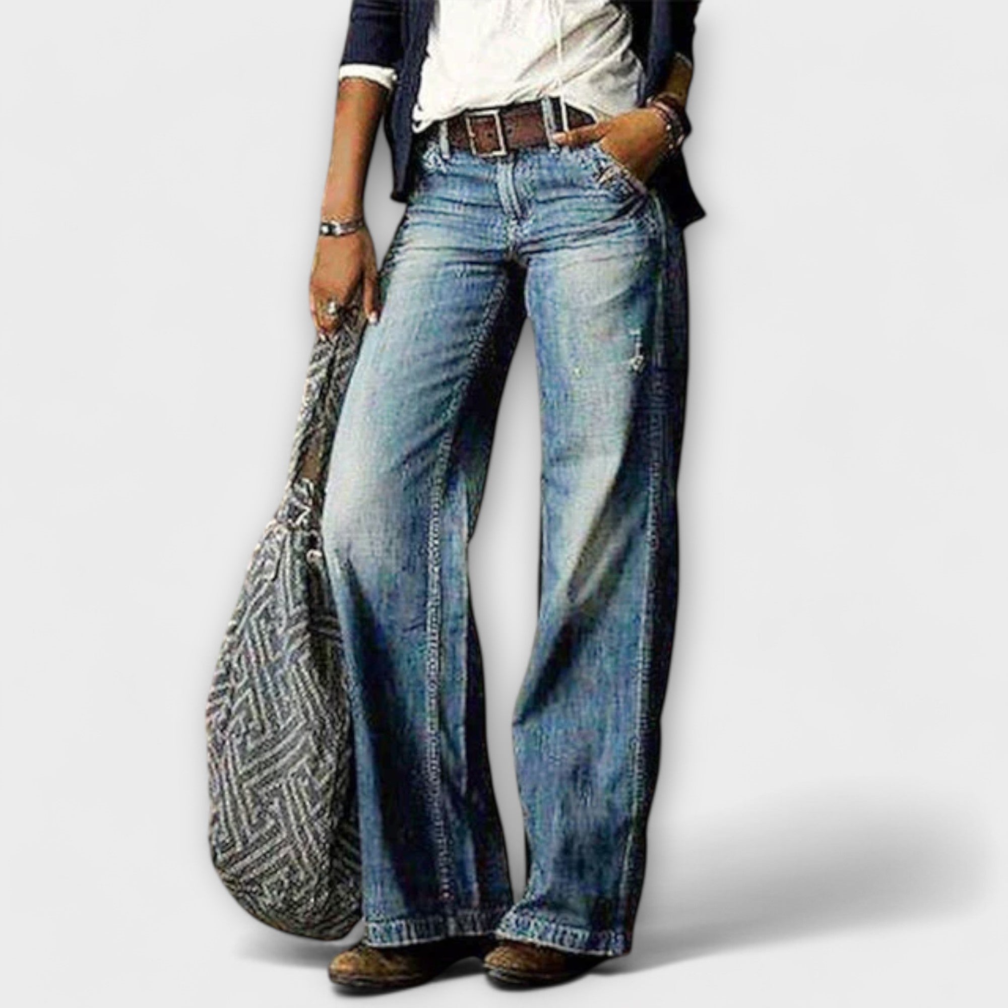 Women’s Wide-Leg Denim Jeans, Relaxed Fit, Durable Material