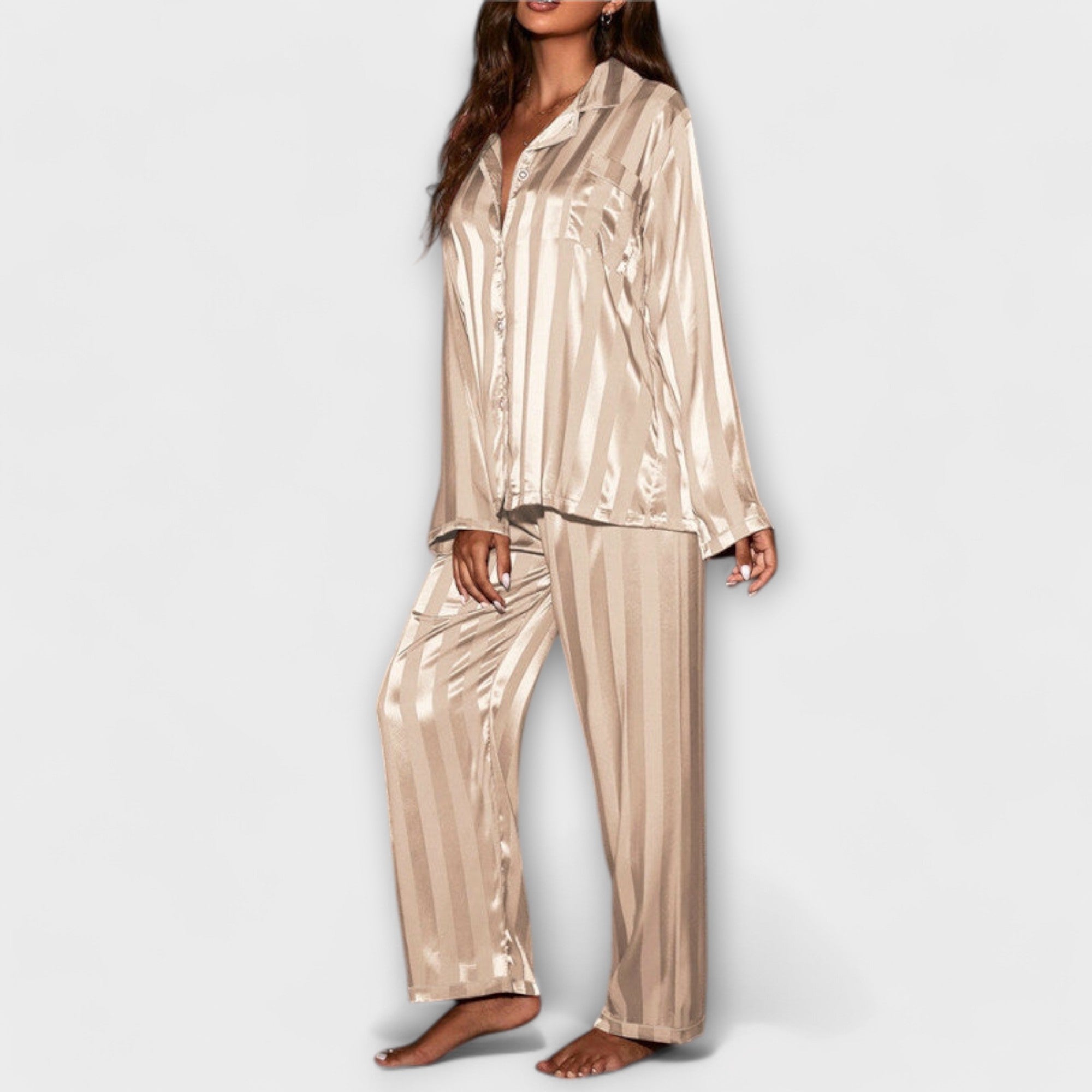Women’s Satin Pyjama Set, Comfortable Fit, Elastic Waistband, Chest Pocket, Soft Silky Fabric