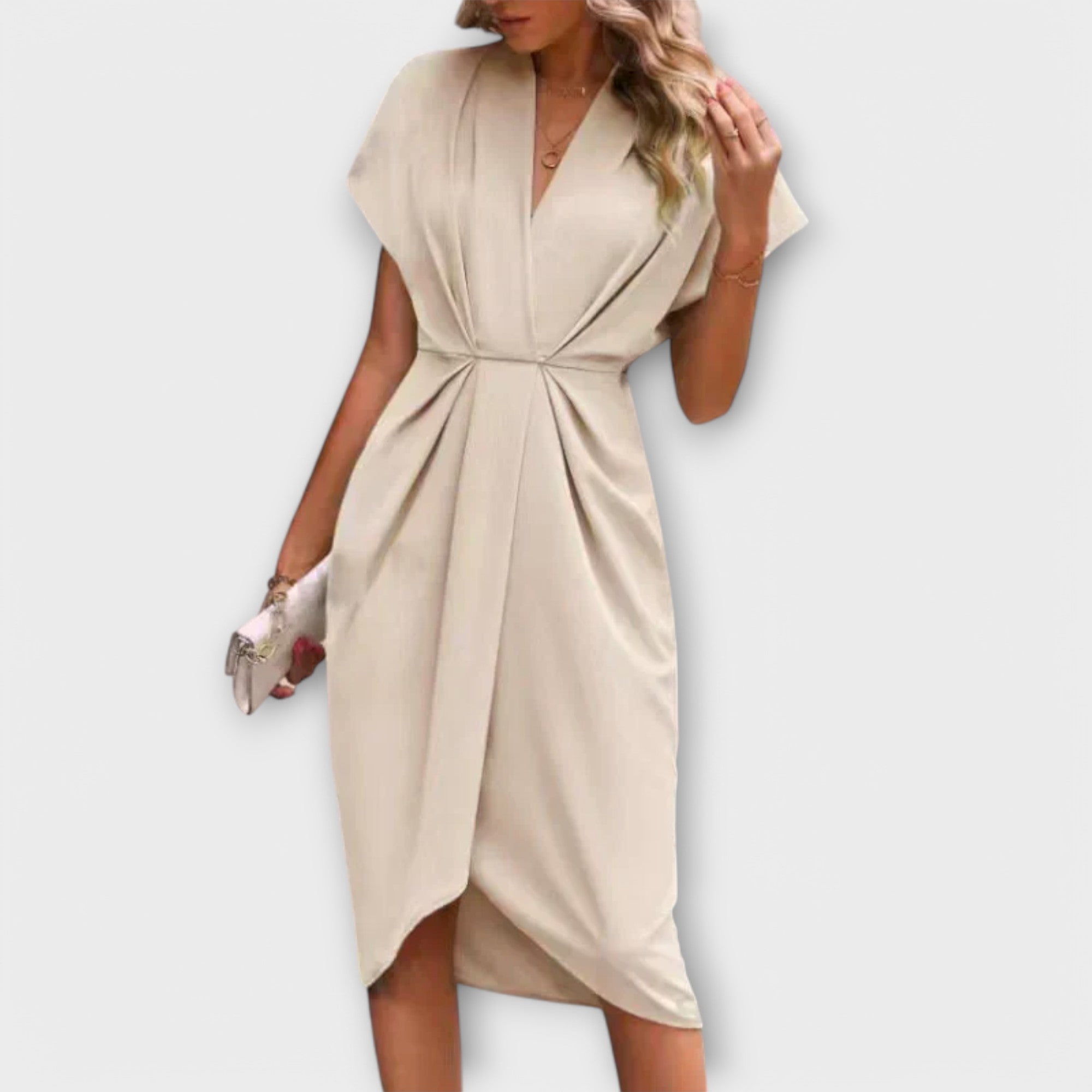 Women’s Midi Dress, Sleeveless, Wrap Neckline, Flattering Fit, Lightweight Breathable Fabric