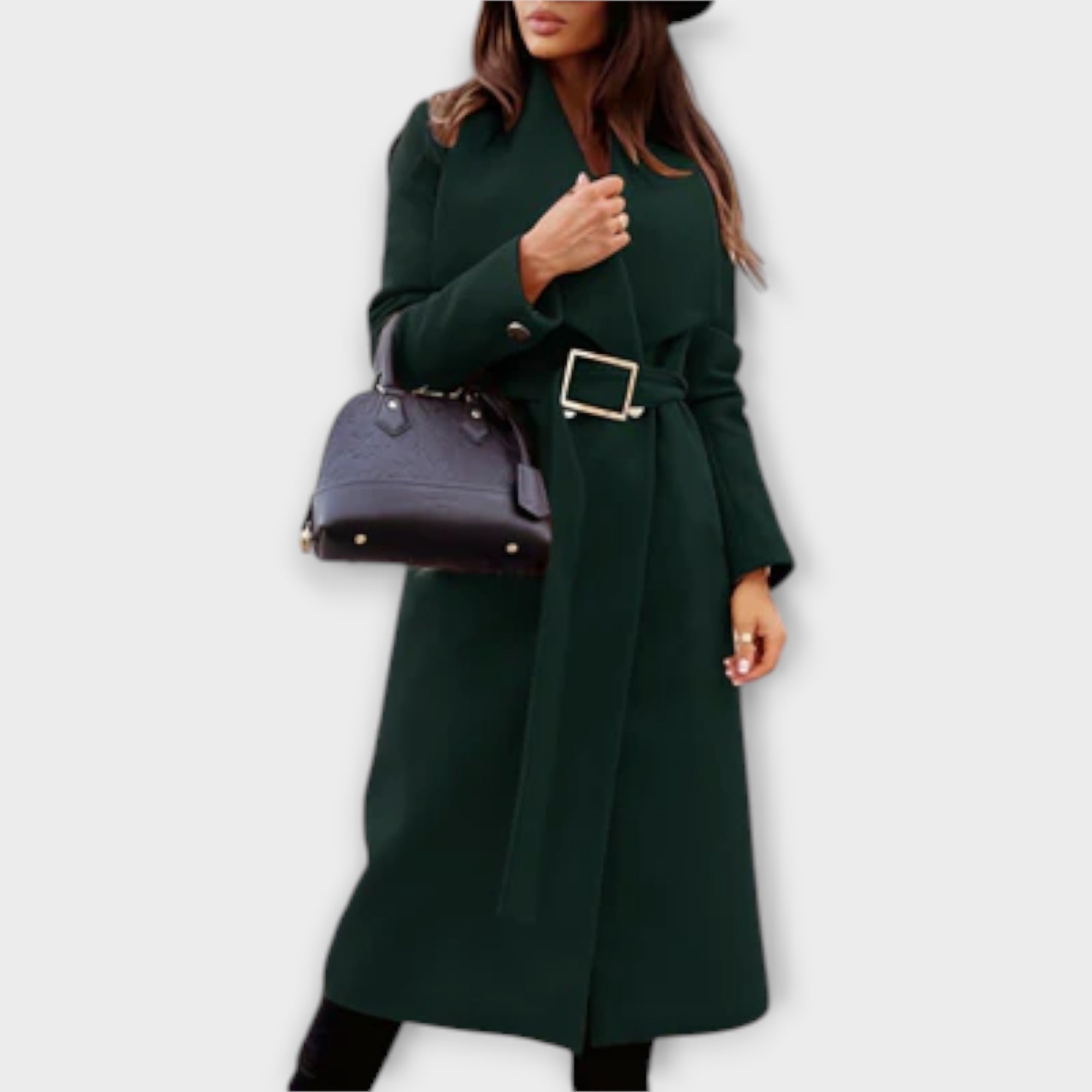 Women’s Long Coat, Tailored Fit, Soft Warm Fabric, Adjustable Belt, Classic Style
