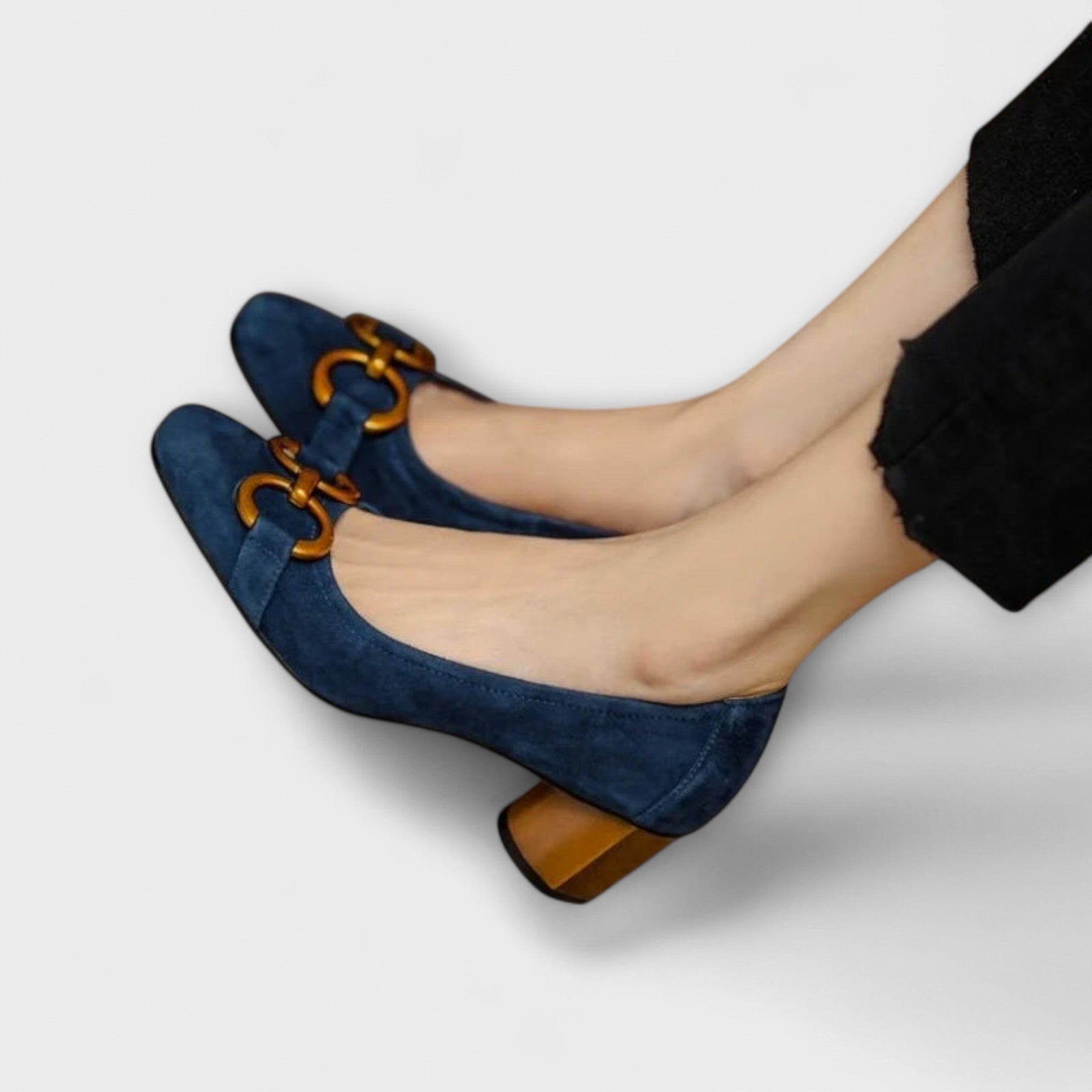 Women’s Leather Heels, Embroidered, Cushioned Insole, Adjustable Ankle Buckle, Closed Heel Design