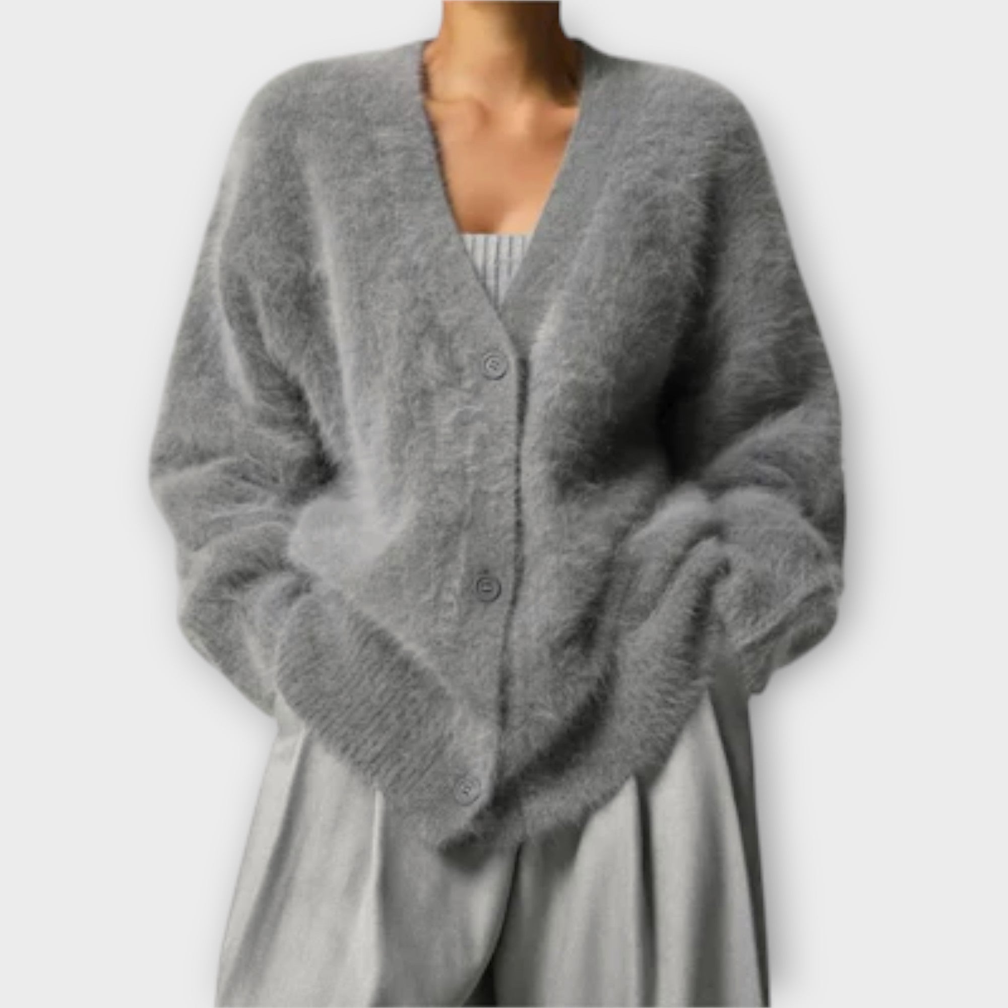 Women’s Wool Blend Cardigan, Oversized Fit, Long Sleeve, V-Neck, Front Button Closure