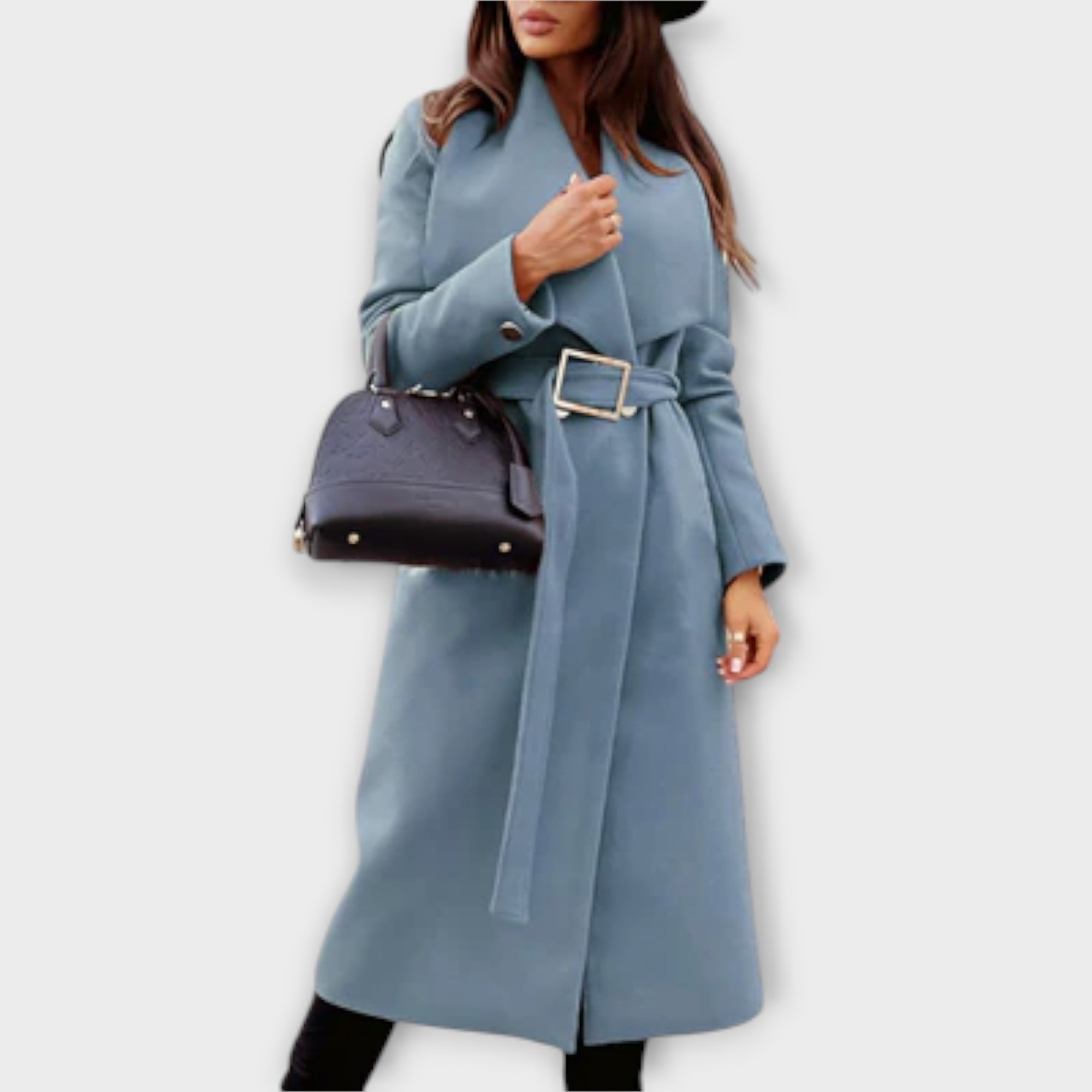 Women’s Long Coat, Tailored Fit, Soft Warm Fabric, Adjustable Belt, Classic Style