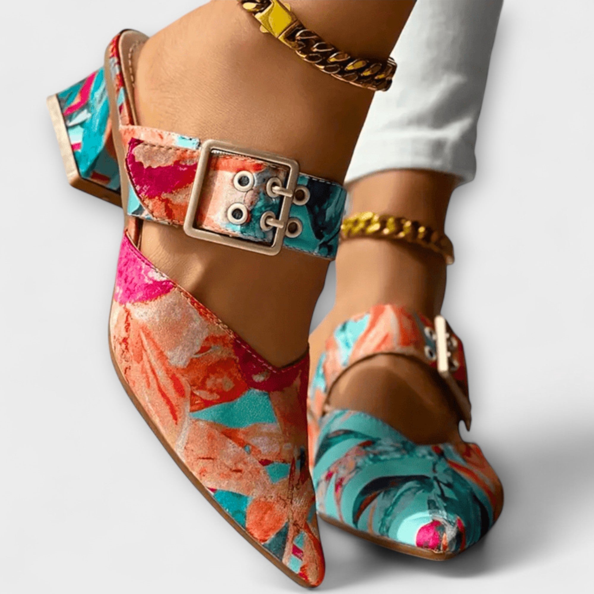 Women’s Heeled Shoes, Genuine Leather, Orthopedic Insole, Cushioned Sole, Adjustable Straps