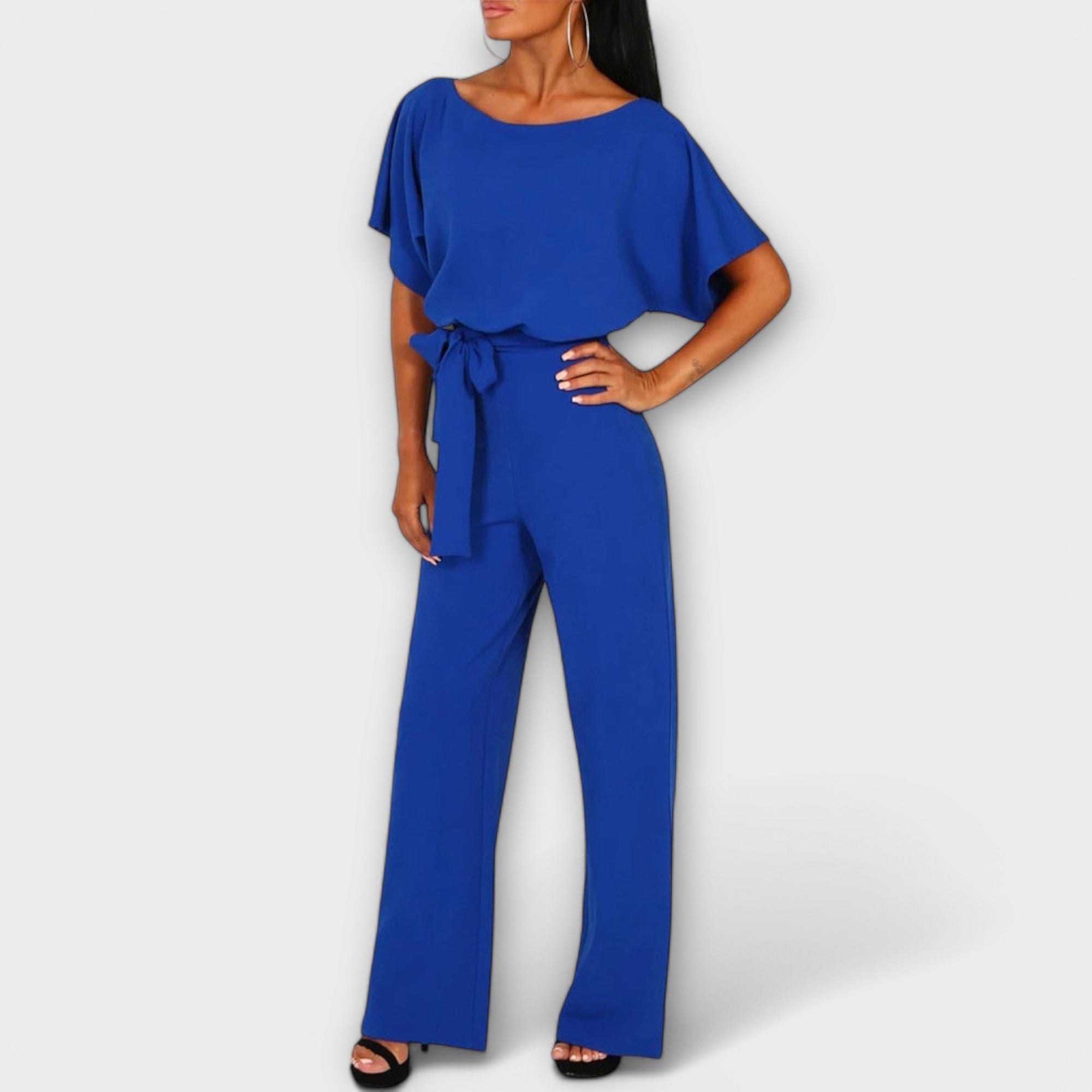 Women’s Dark Blue Sleeveless V-Neck Jumpsuit, Soft Breathable Fabric, Sophisticated Tailored Fit