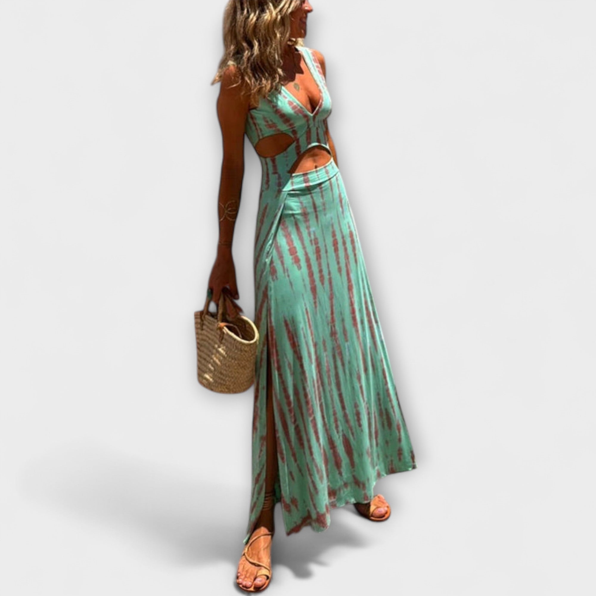 Women’s Ankle-Length Dress, Polyester, V-Neck, Wide Straps, Relaxed Fit