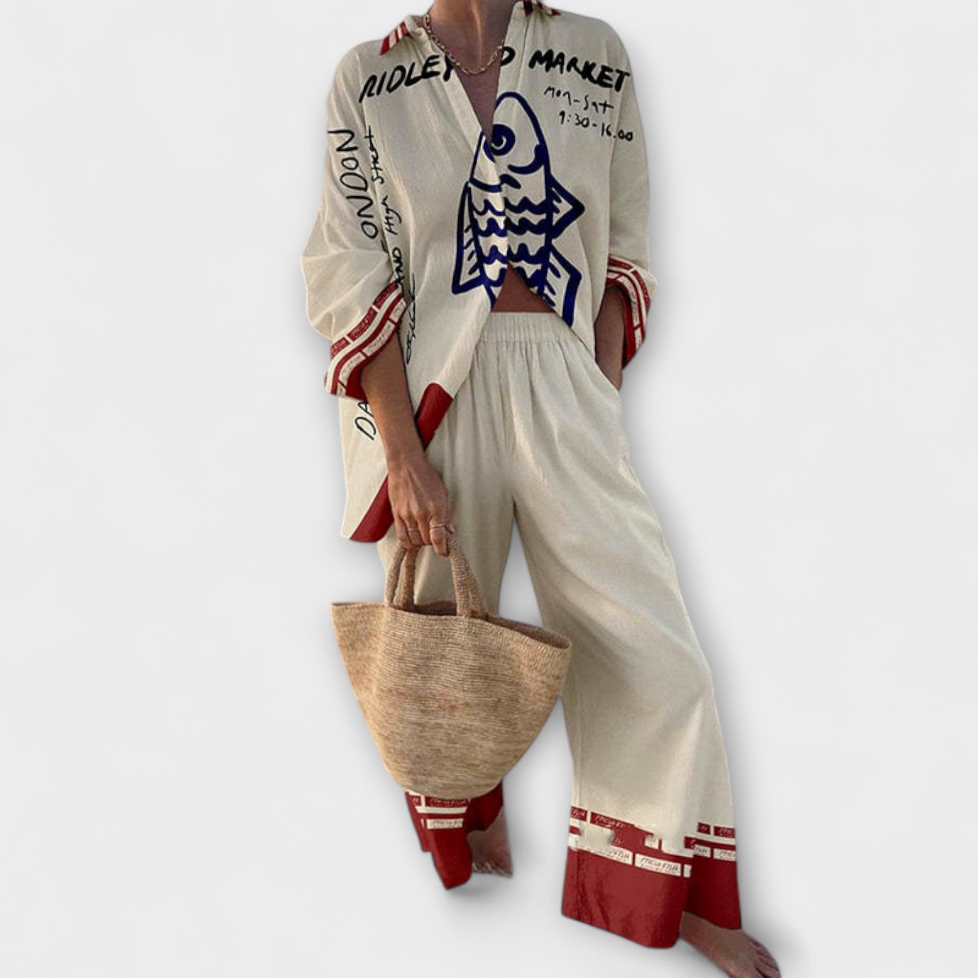 Women’s Bikini Set, Deep Blue Fish Pattern, Sleeveless Scoop Neck, Flattering Fit, Lightweight Breathable Fabric