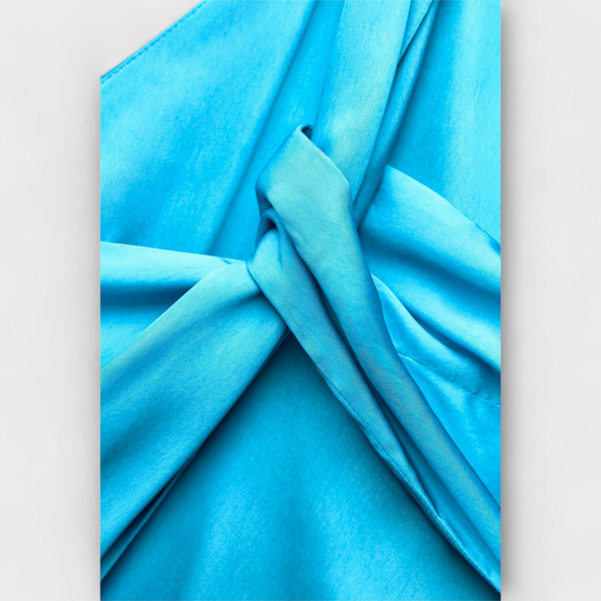 Women’s Blue Midi Dress, One-Shoulder, Asymmetric Neckline, Batik Pattern, Stretch Fit, Stretch Fabric