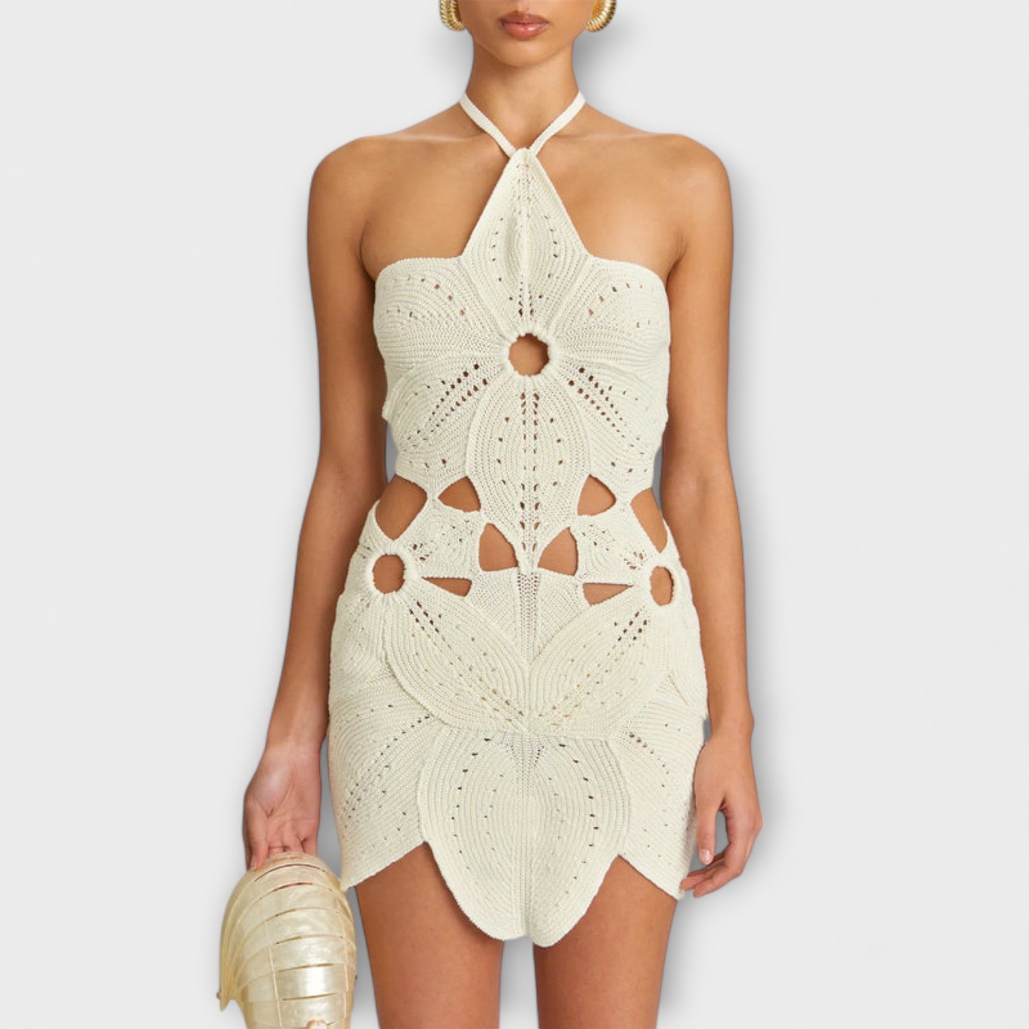 Women’s Crochet Sleeveless Dress, Round Neck, Tailored Fit, Breathable, Lightweight