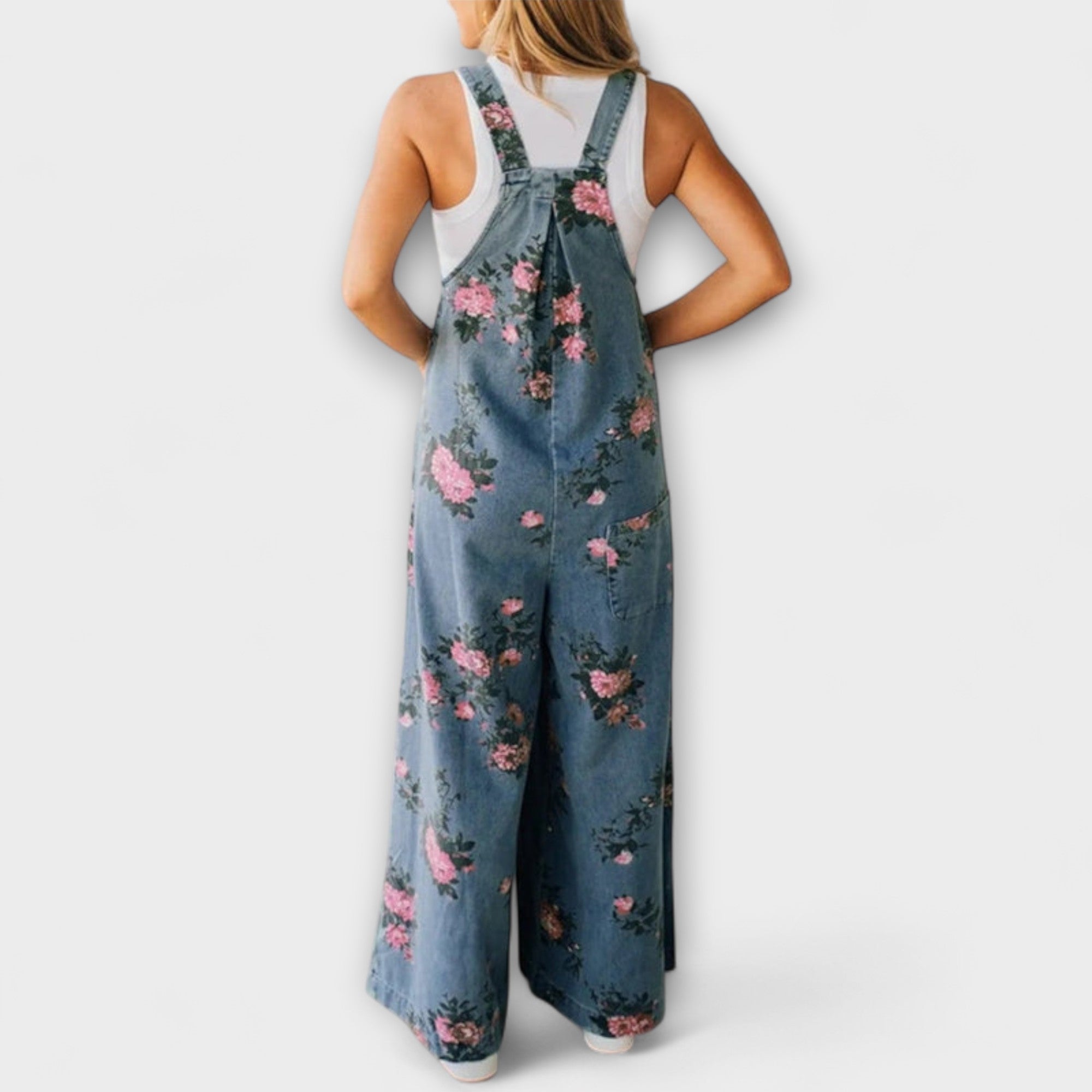 Women’s Denim Dungarees, Relaxed Fit, Adjustable Straps, Printed Pocket Detail