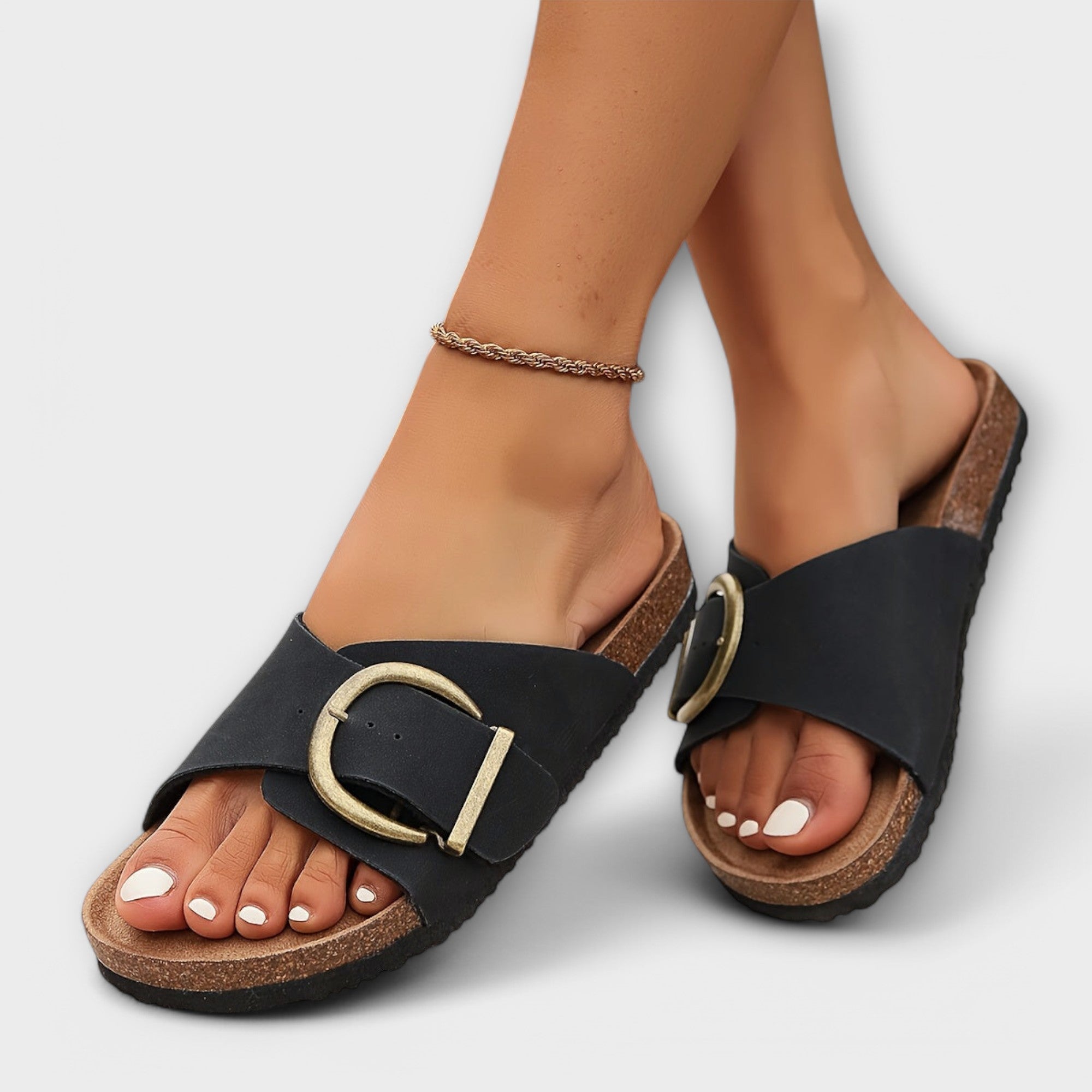 Women’s Faux Leather Sandals, Flat Open Toe, Adjustable Straps, Cushioned Insole, Lightweight Comfort