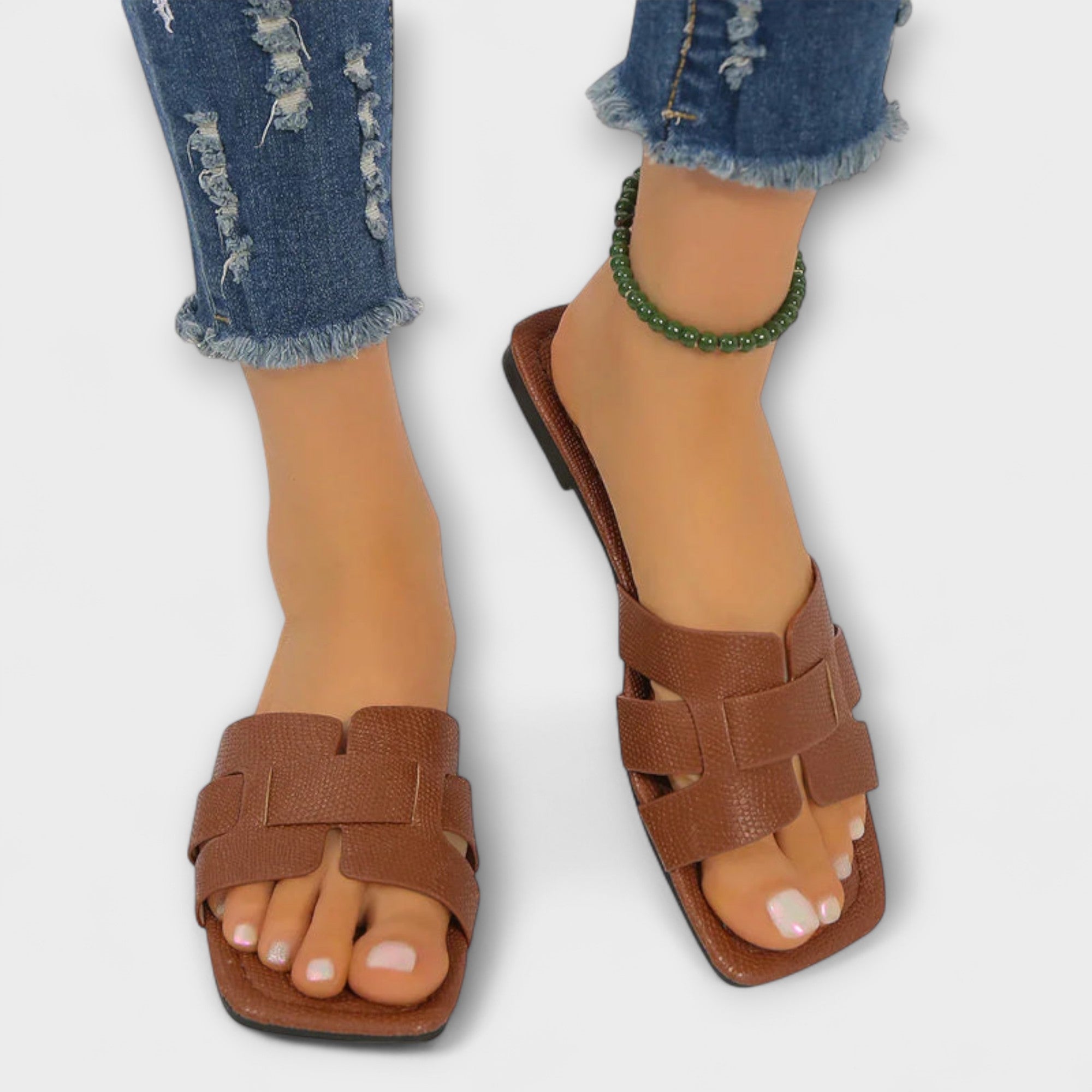 Women’s Flat Slip-On Sandals, Lightweight, Breathable, Comfortable, Synthetic Material