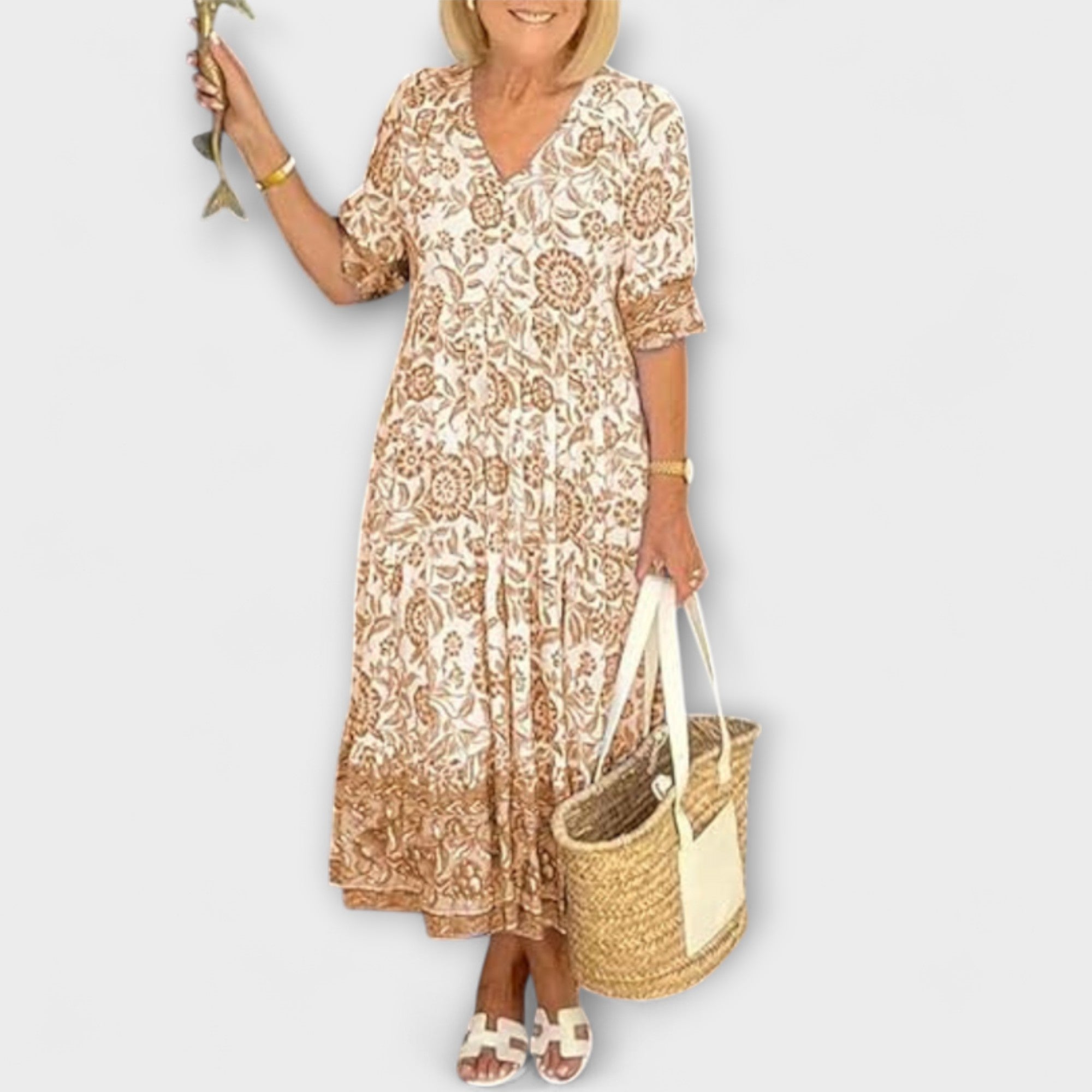 Women’s Floral Midi Dress, Sleeveless, V-Neck, A-Line Fit, Soft Breathable Stretch Fabric