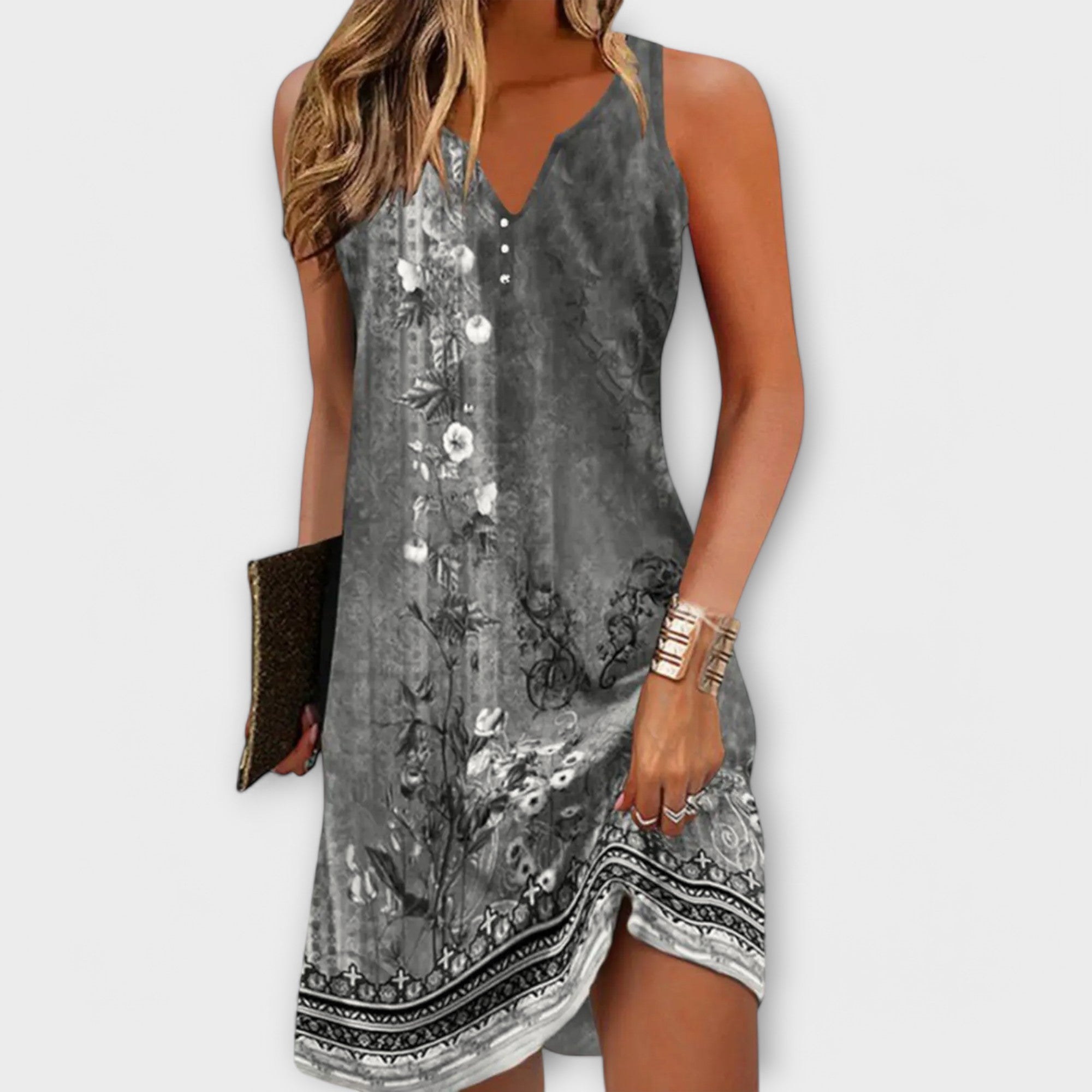 Women’s Floral Midi Dress, Sleeveless, V-Neck, Lightweight Breathable Fabric, Comfortable Fit